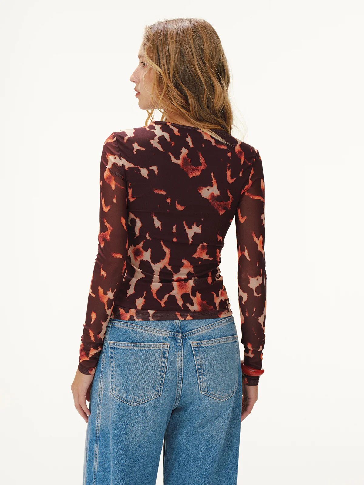 Leopard Print Mesh Fitted Long-Sleeve Top - Image 4