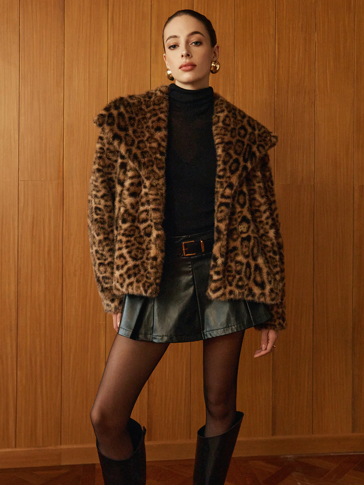 Leopard Printed Faux Fur Warm Coat - Image 2