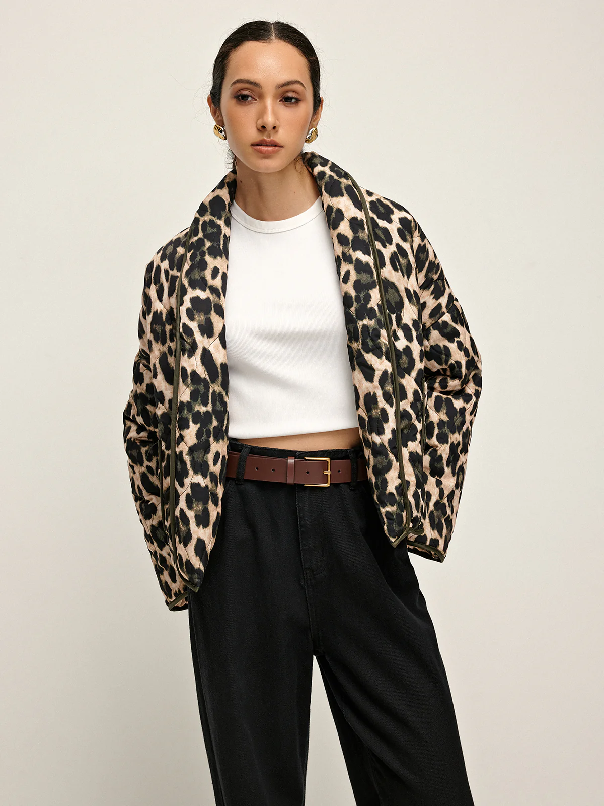 Leopard Printed Lapel Winter Coat - Image 4