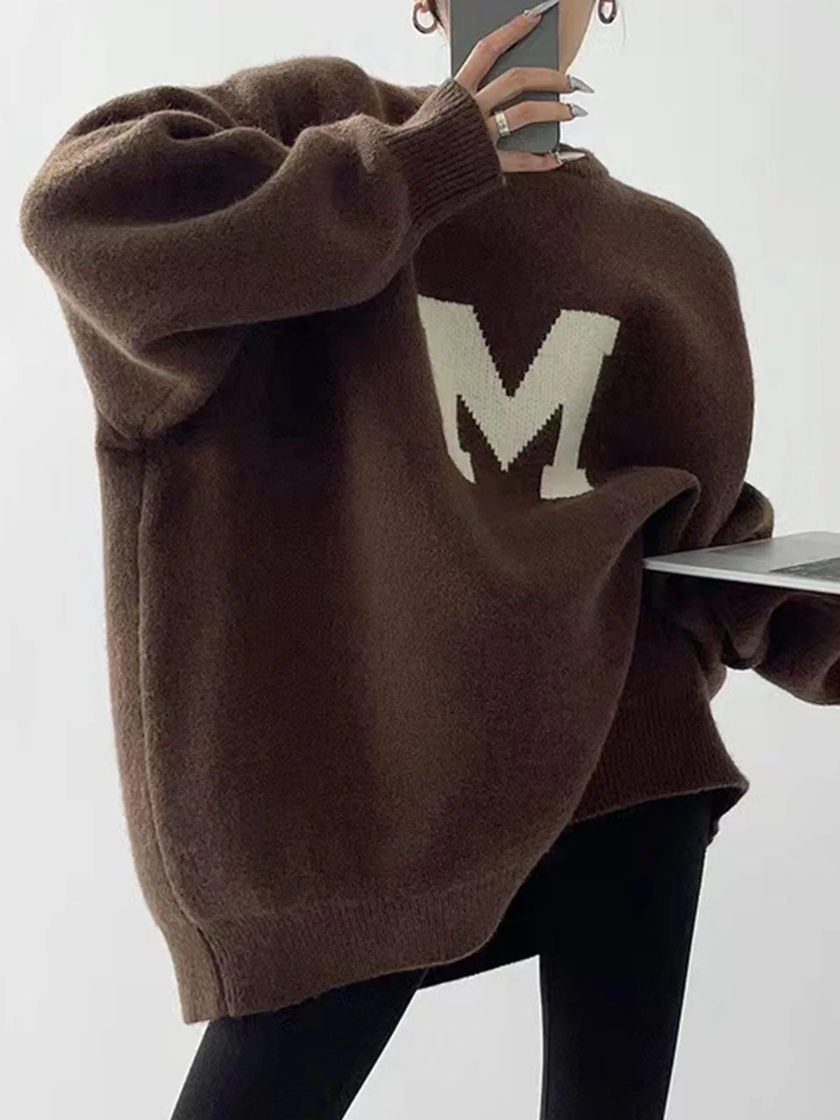Letter Printed Loose Sweater - Image 6