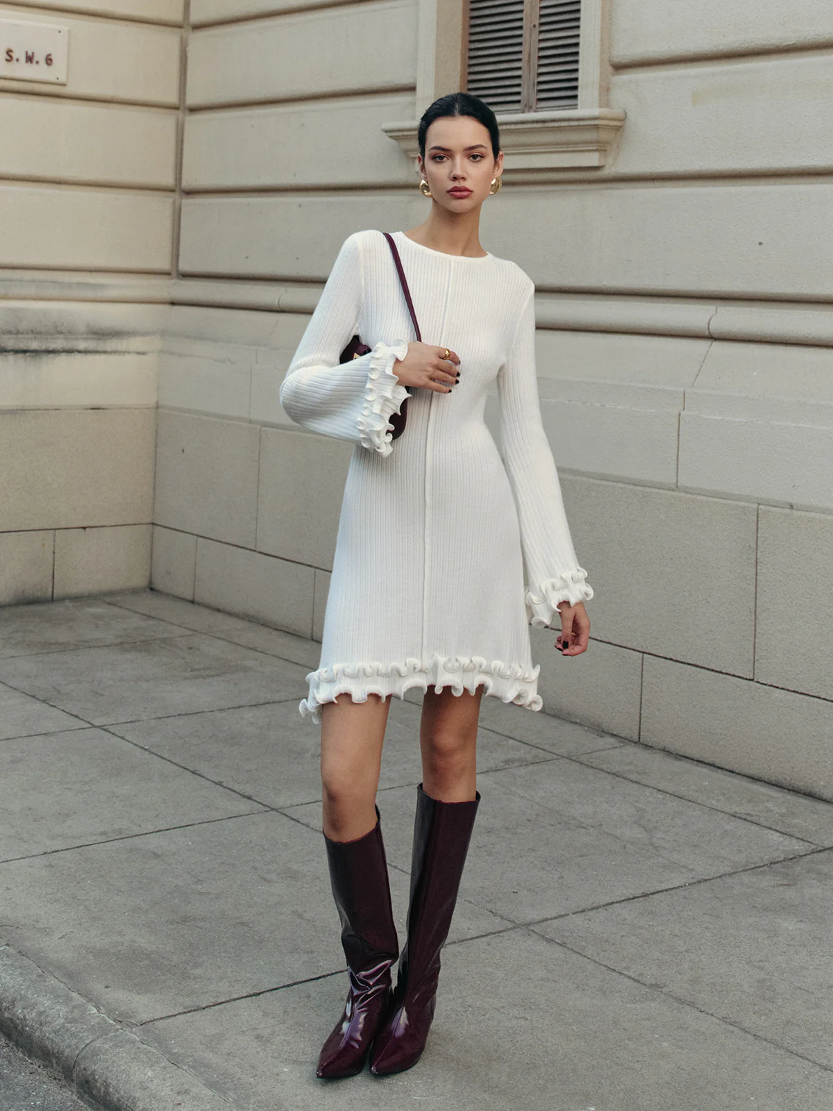 Lettuce Trim Bell Sleeve Sweater Dress - Image 2