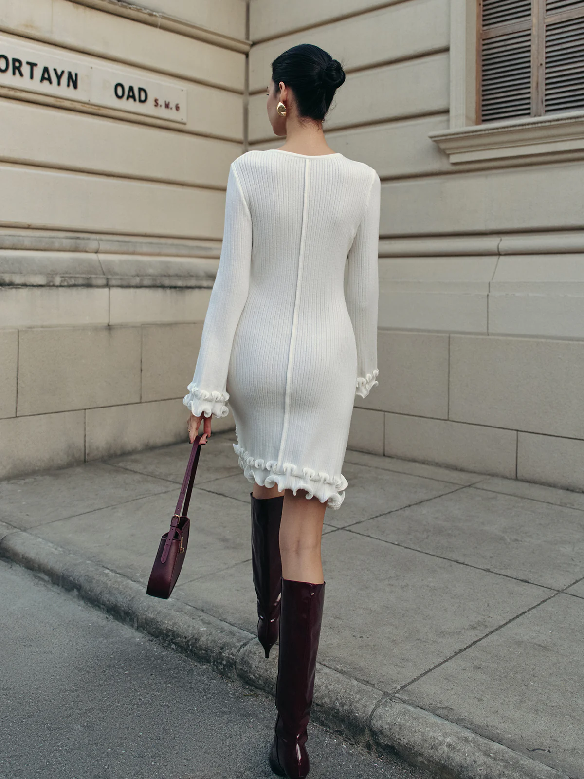 Lettuce Trim Bell Sleeve Sweater Dress - Image 4