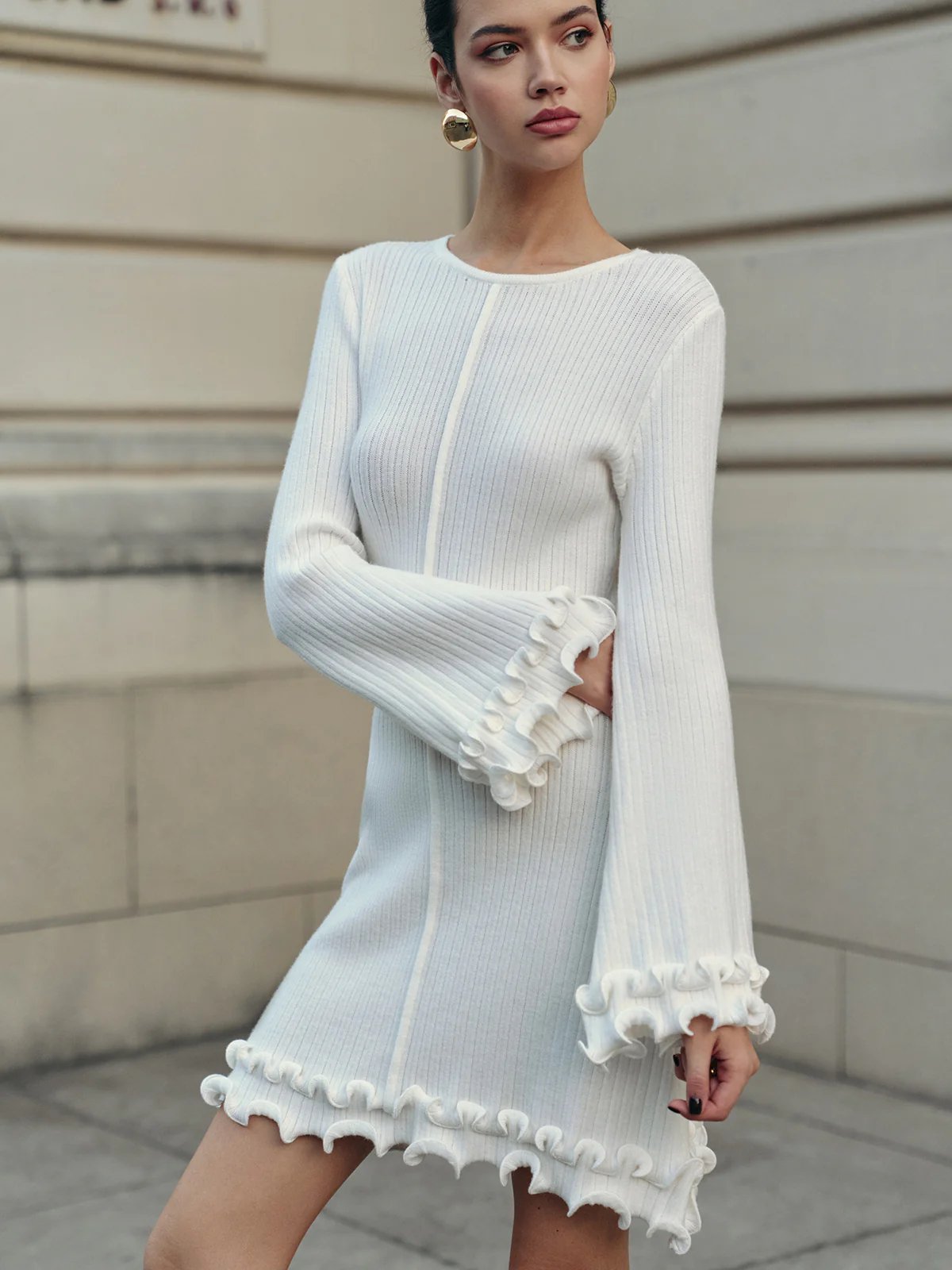 Lettuce Trim Bell Sleeve Sweater Dress - Image 6