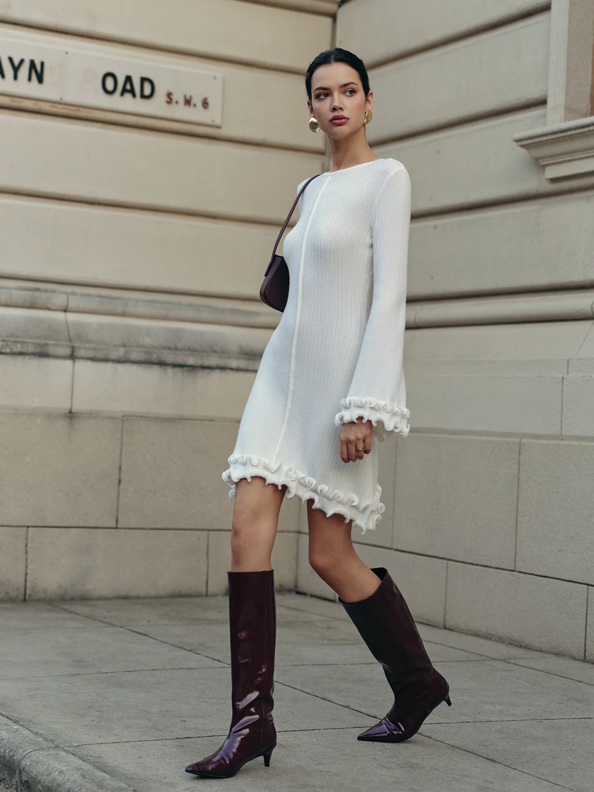 Lettuce Trim Bell Sleeve Sweater Dress - Image 7