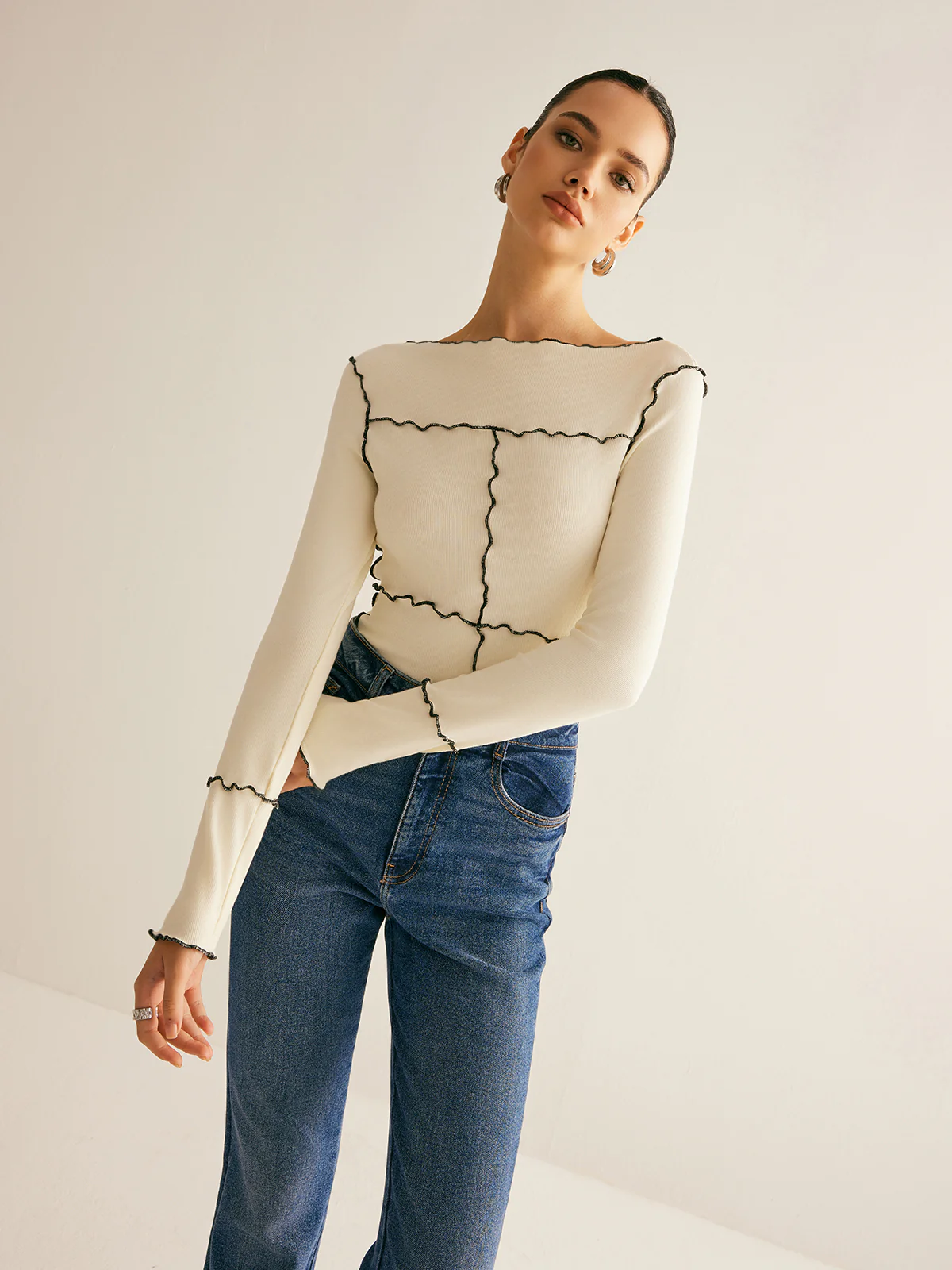 Lettuce Trim Long Sleeve Slim T-Shirt - Image 3