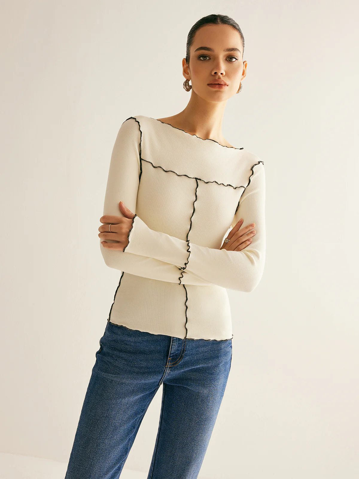 Lettuce Trim Long Sleeve Slim T-Shirt - Image 4