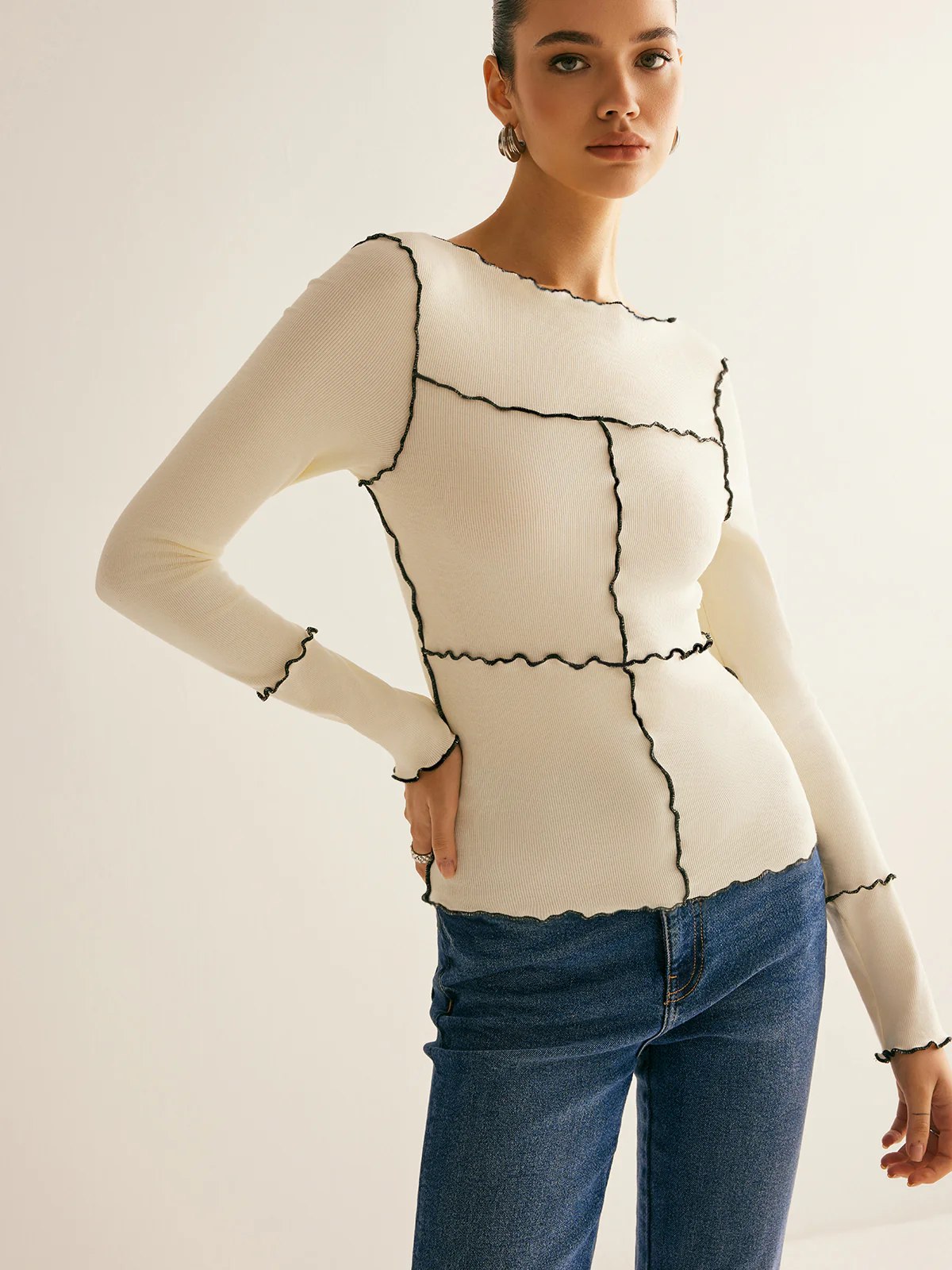 Lettuce Trim Long Sleeve Slim T-Shirt - Image 6