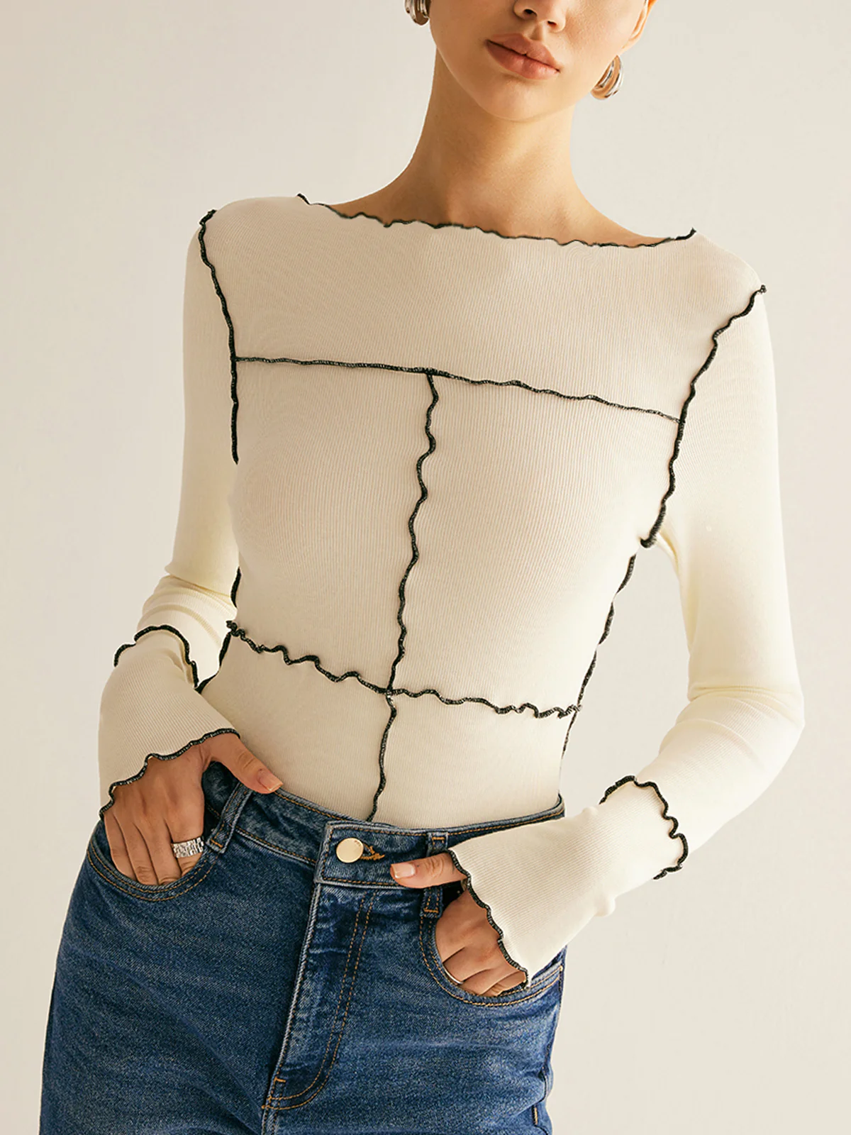 Lettuce Trim Long Sleeve Slim T-Shirt - Image 7