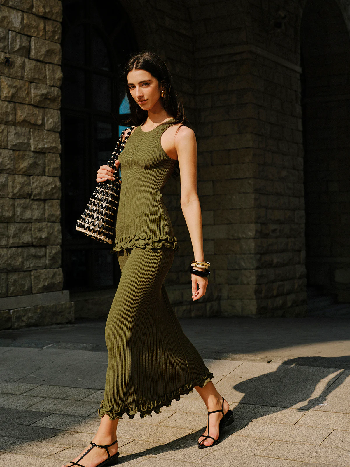 Lettuce Trim Sleeveless Knit Skirt Set - Image 3
