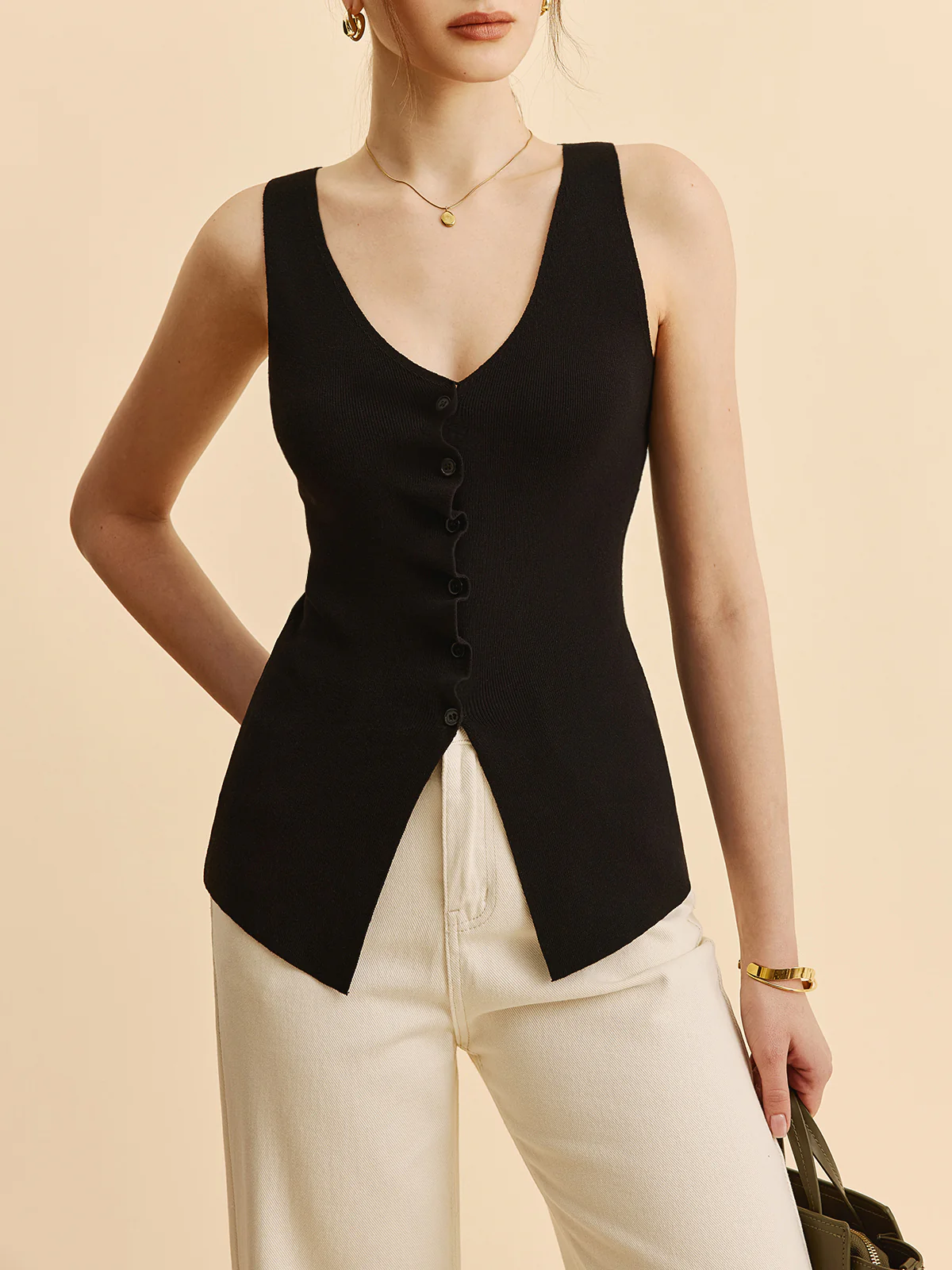 Lettuce Trim Split Sweater Vest - Image 4