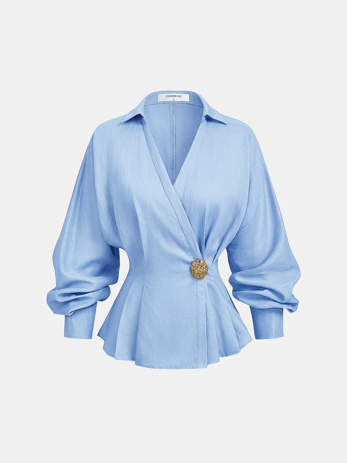 Linen Blend Balloon Sleeve Wrap Blouse - Image 6