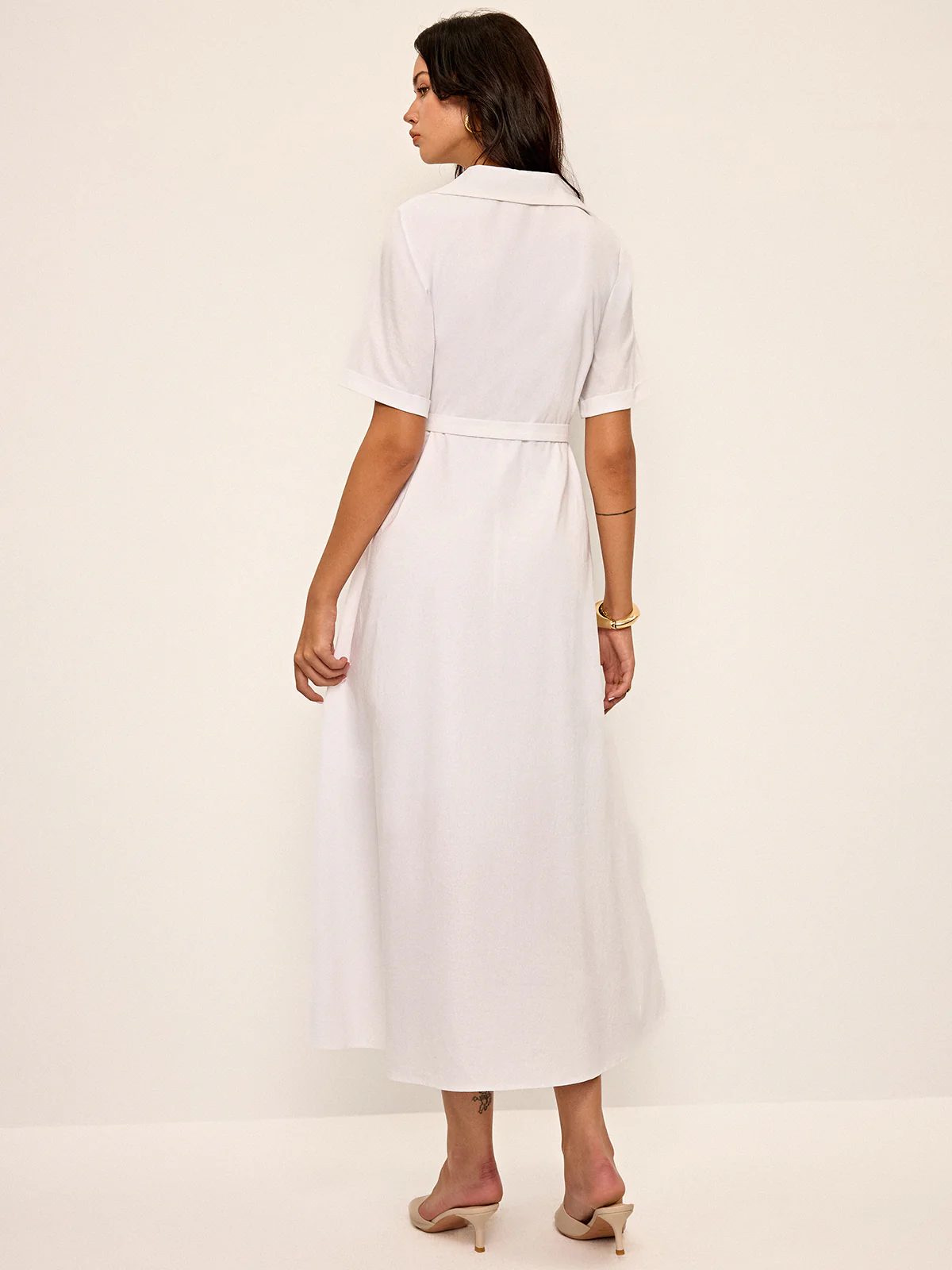 Linen & Blend Belted Pleated Shirt Dress - Image 6