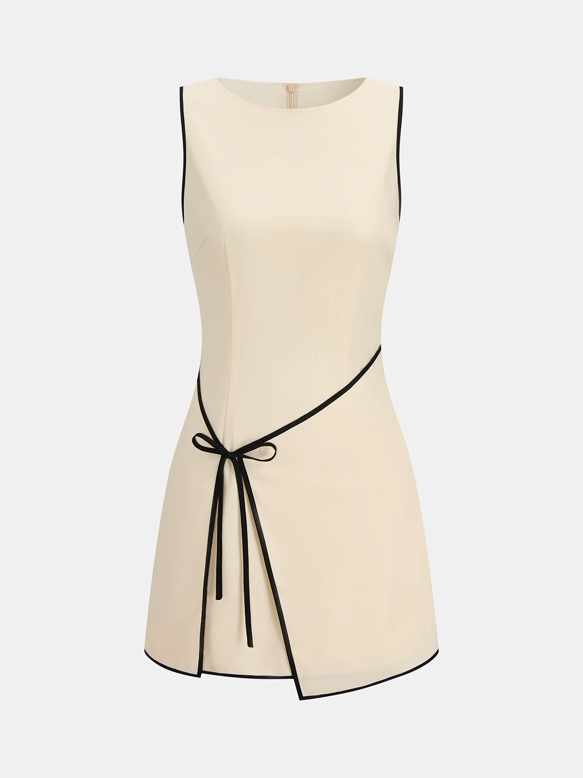 Linen Blend Contrast Piping Sleeveless Mini Dress
