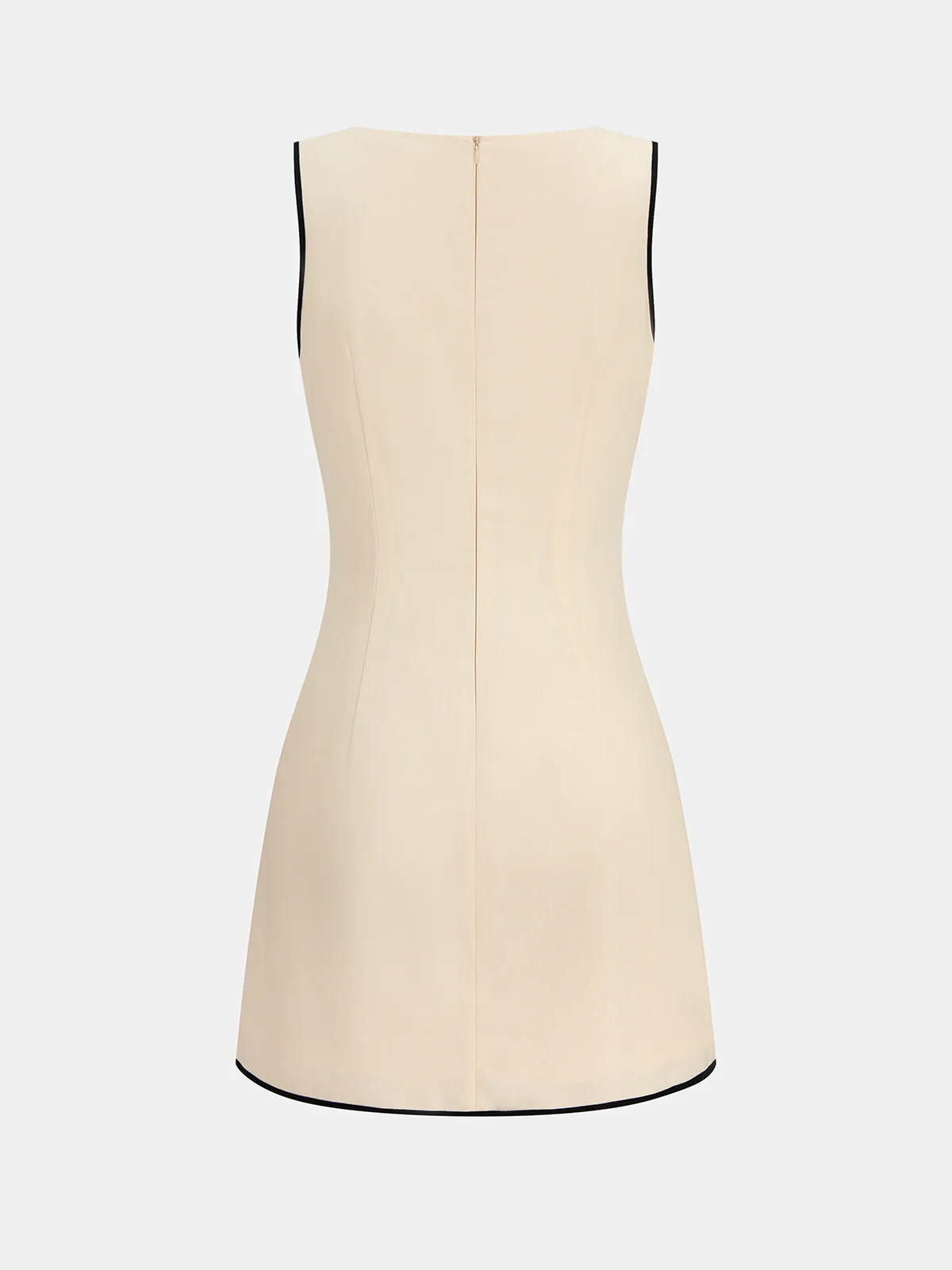 Linen Blend Contrast Piping Sleeveless Mini Dress - Image 2