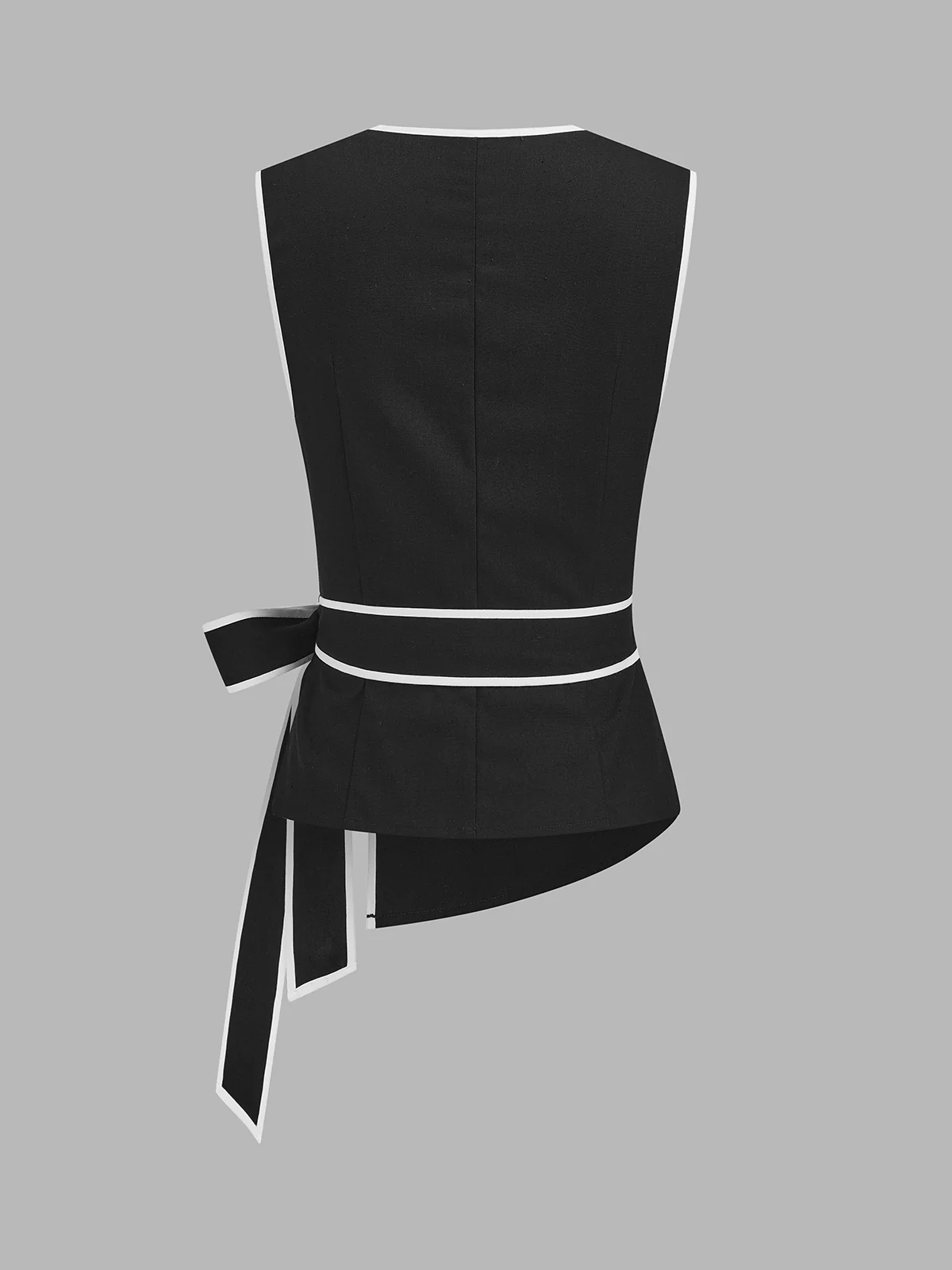 Linen Blend Contrast Trim Tie Waist Blouse - Image 2