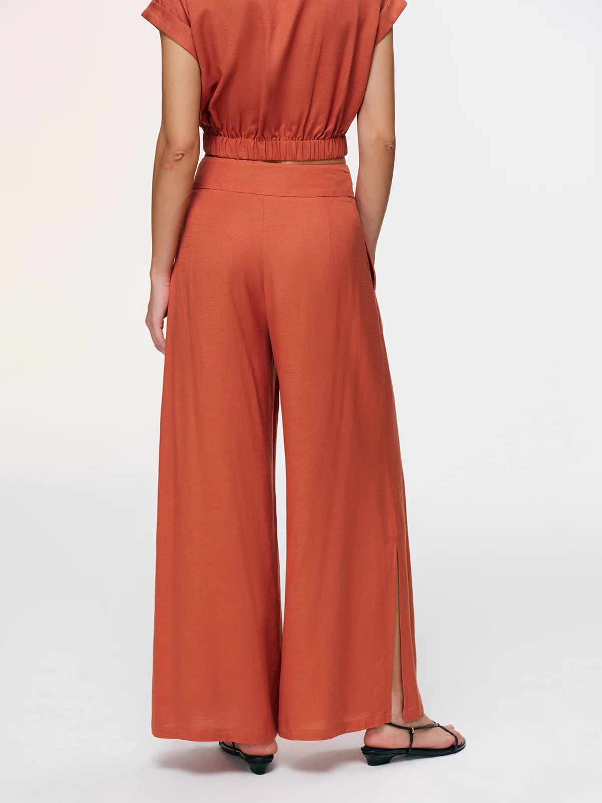 Linen-Blend Crop Shirt & Split Pants Set - Image 4