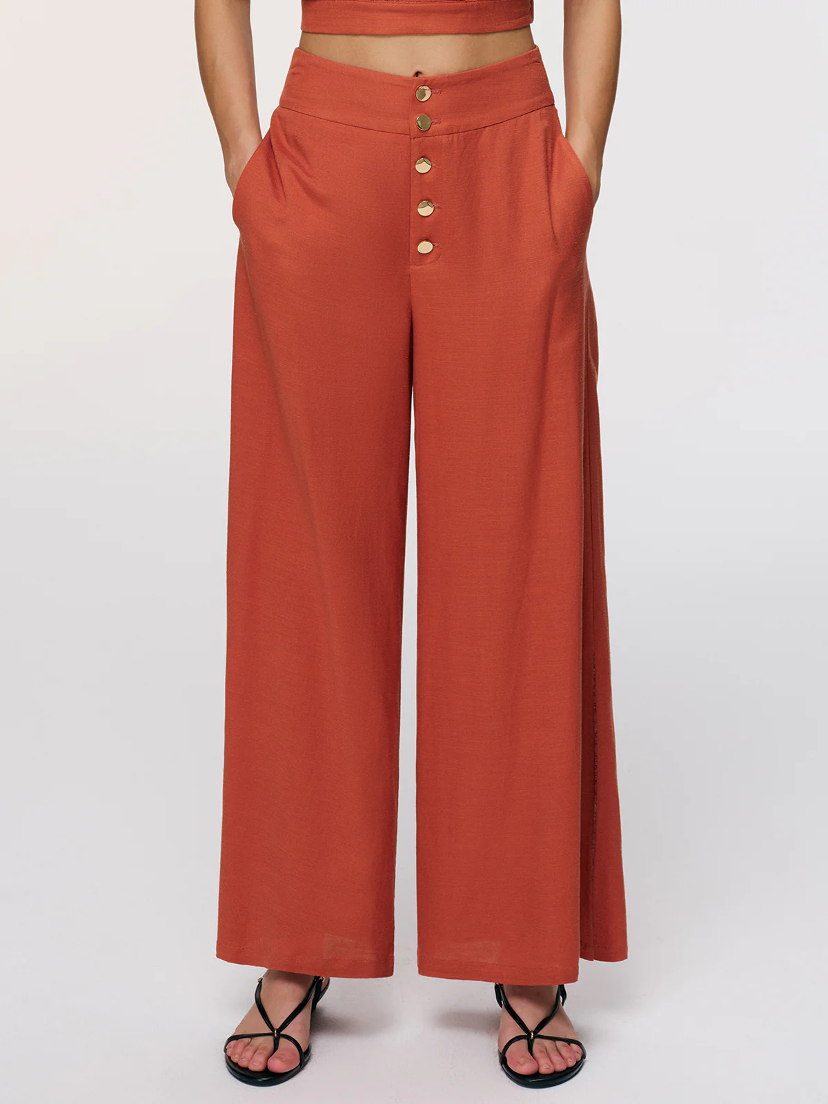 Linen-Blend Crop Shirt & Split Pants Set - Image 5