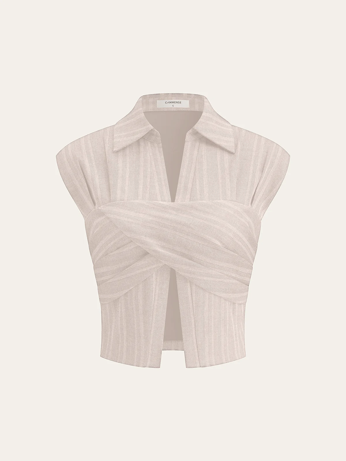 Linen Blend Cropped Blouse with Cross Wrap Detail - Image 6