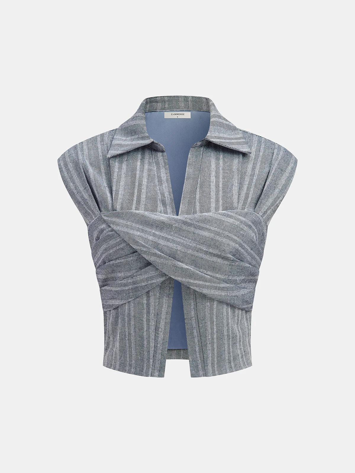 Linen Blend Cropped Blouse with Cross Wrap Detail - Image 8