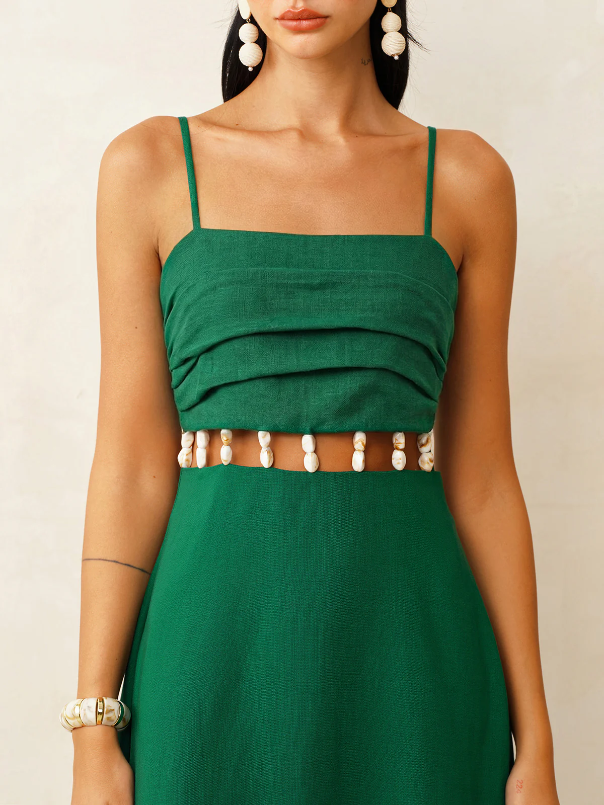 Linen-Blend Cutout Waist Cami Midi Dress - Image 2