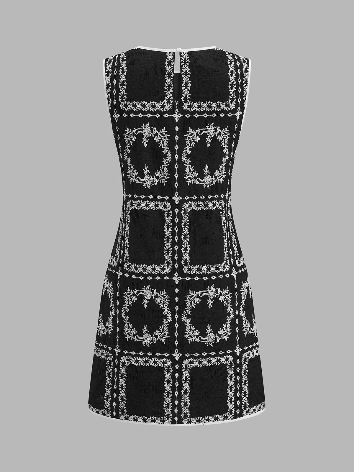 Linen Blend Embroidered Sleeveless Shift Dress - Image 3