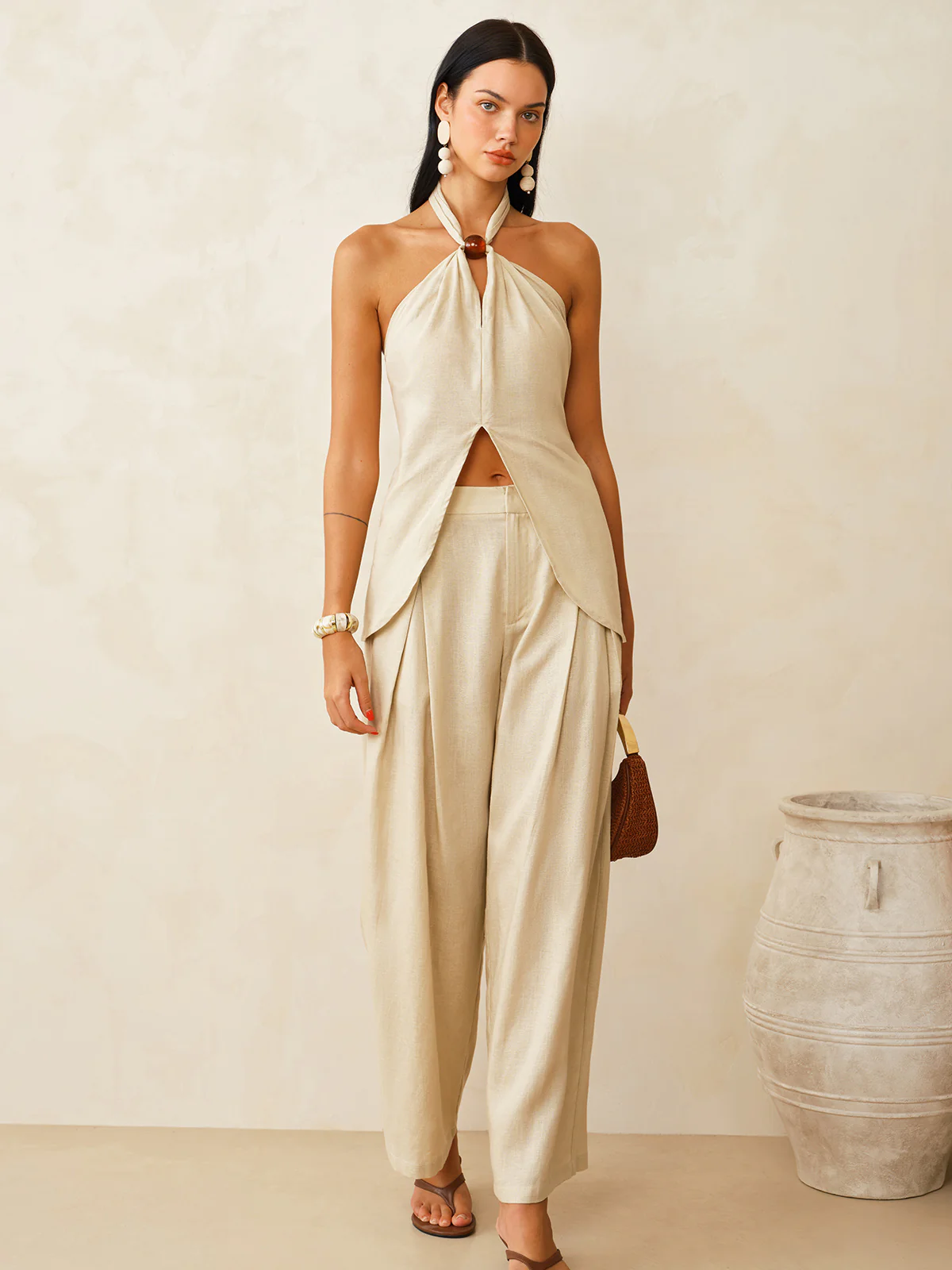 Linen-Blend Halter Top & Pants Set - Image 7