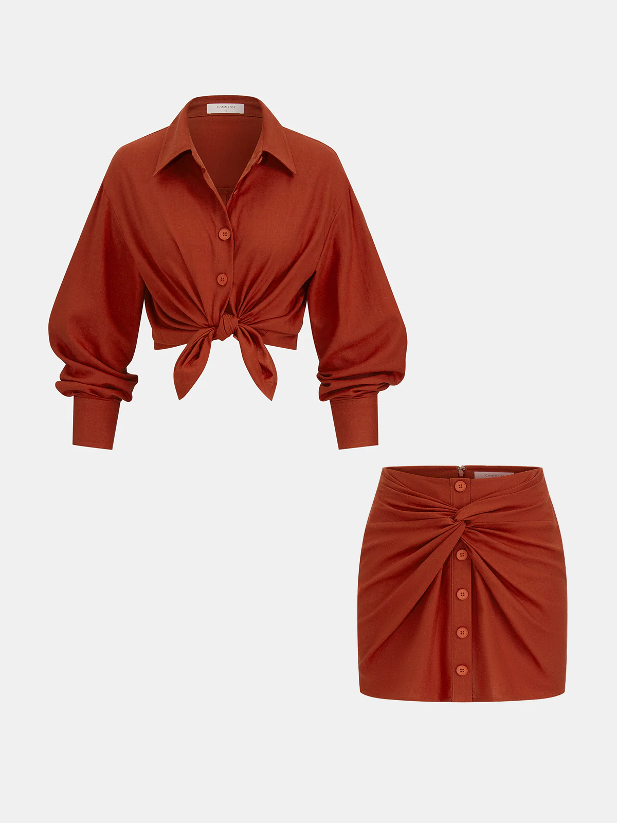 Linen-Blend Knot-Front Shirt & Mini Skirt Set