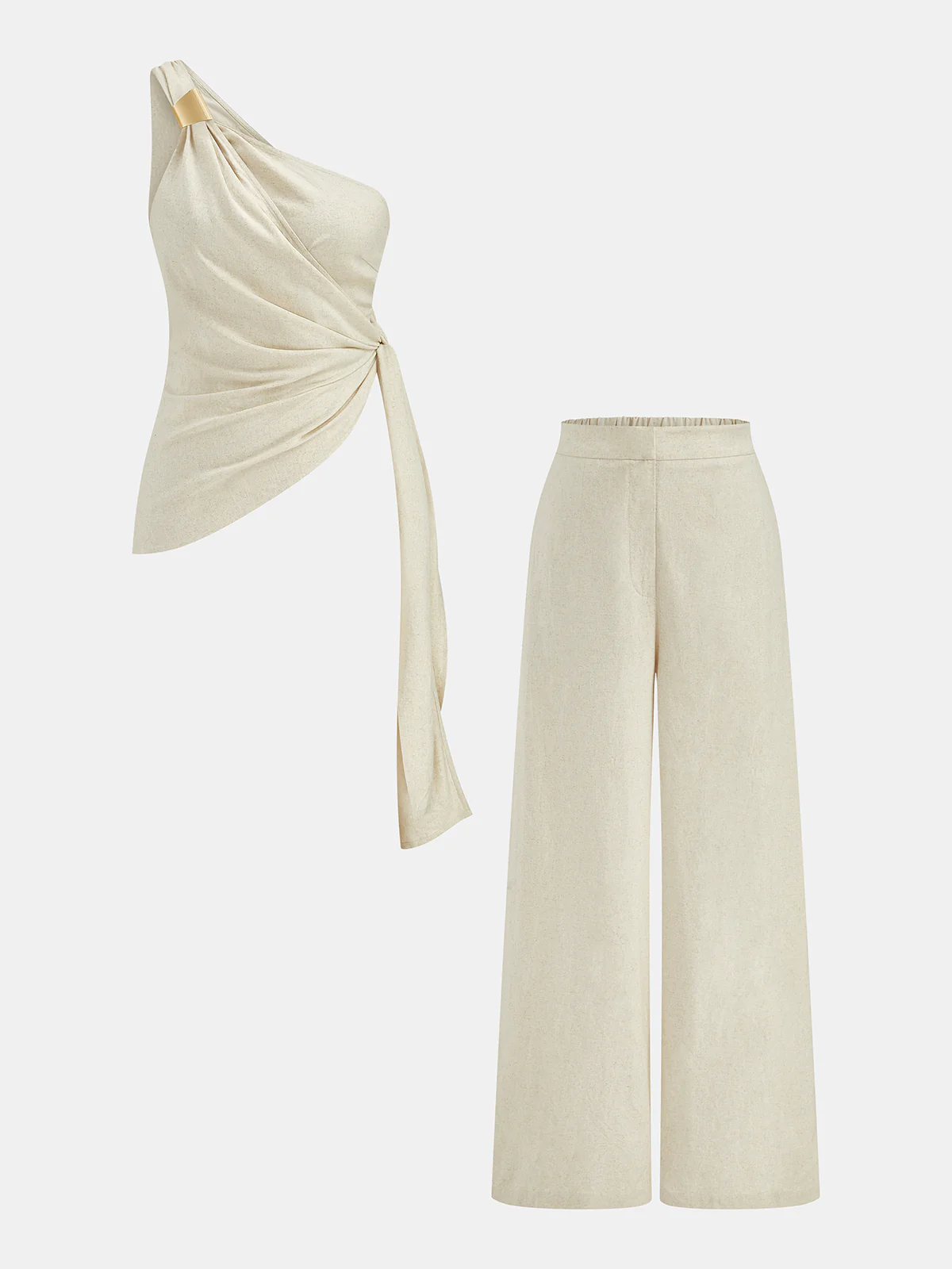 Linen Blend One Shoulder Top & Pants Set