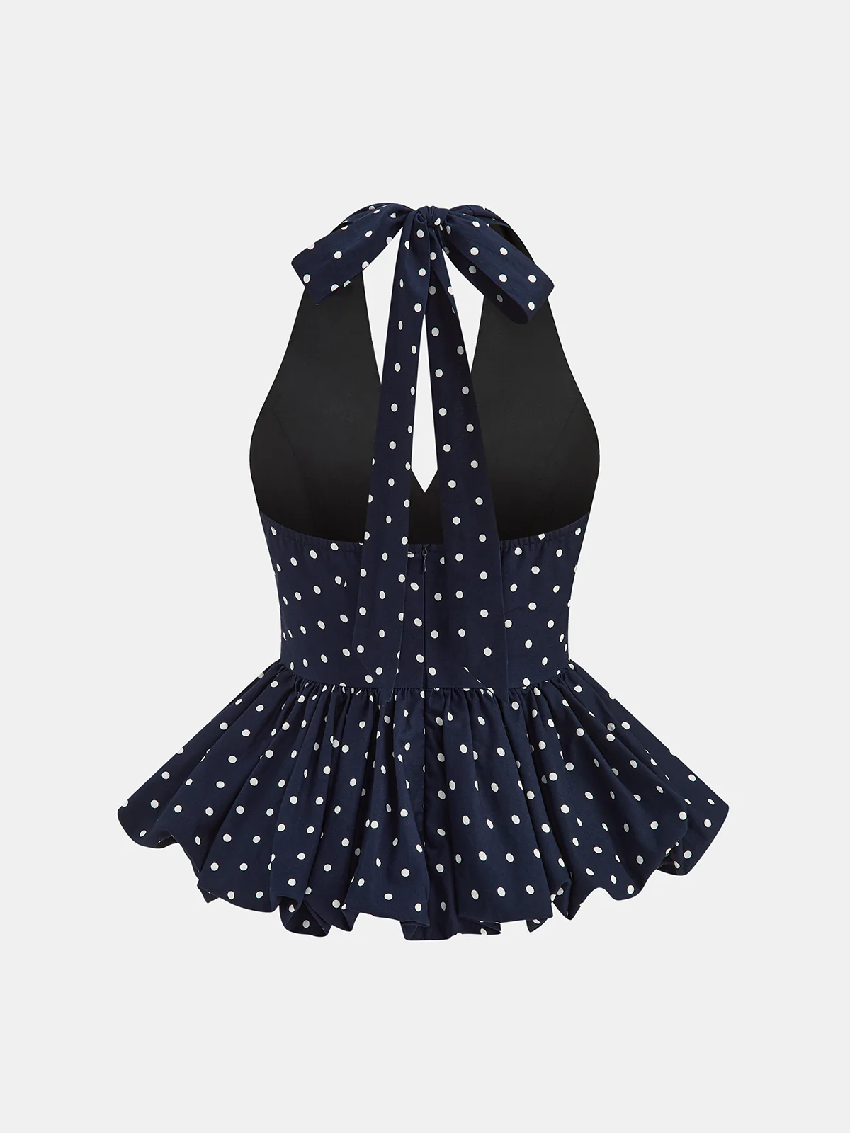 Linen Blend Polka Dot Peplum Top & Pants Set - Image 3