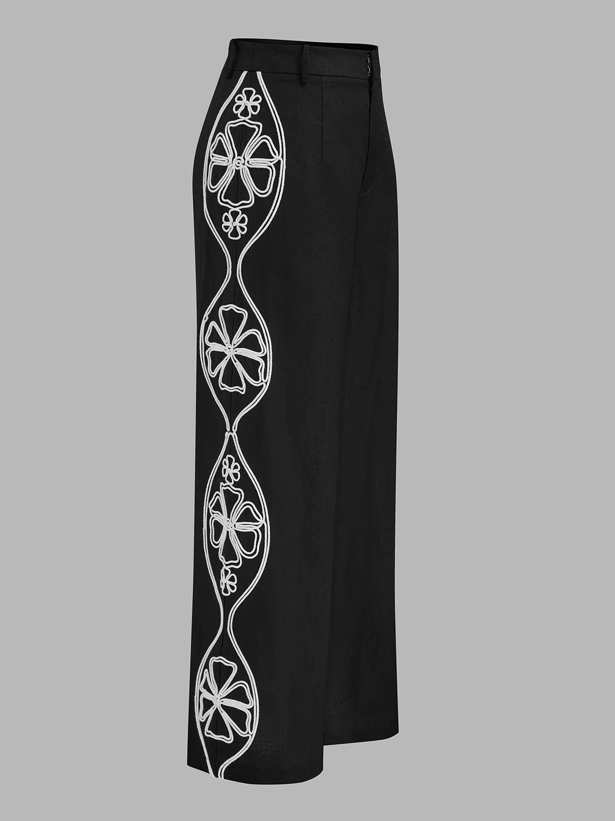 Linen Blend Side Embroidered Wide Leg Pants - Image 2