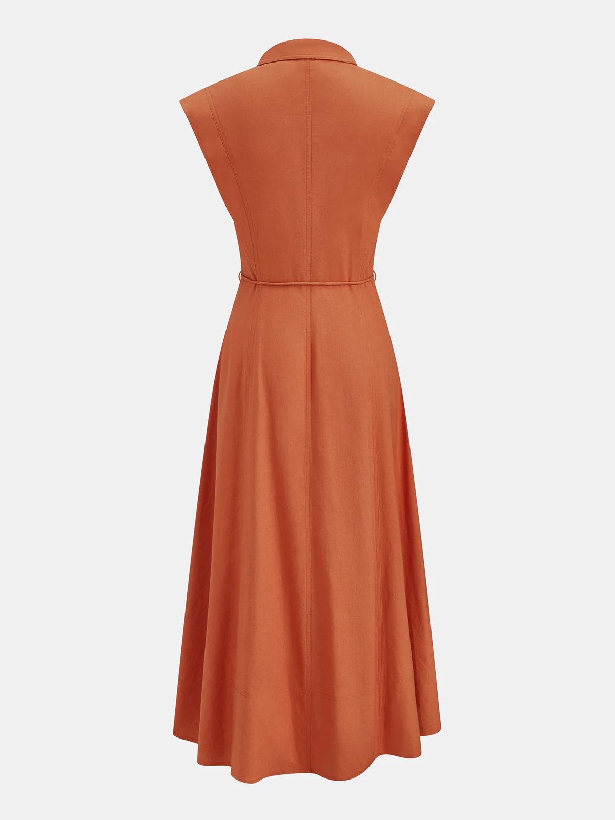 Linen Blend Sleeveless Button Tie-Waist Shirt Dress - Image 2