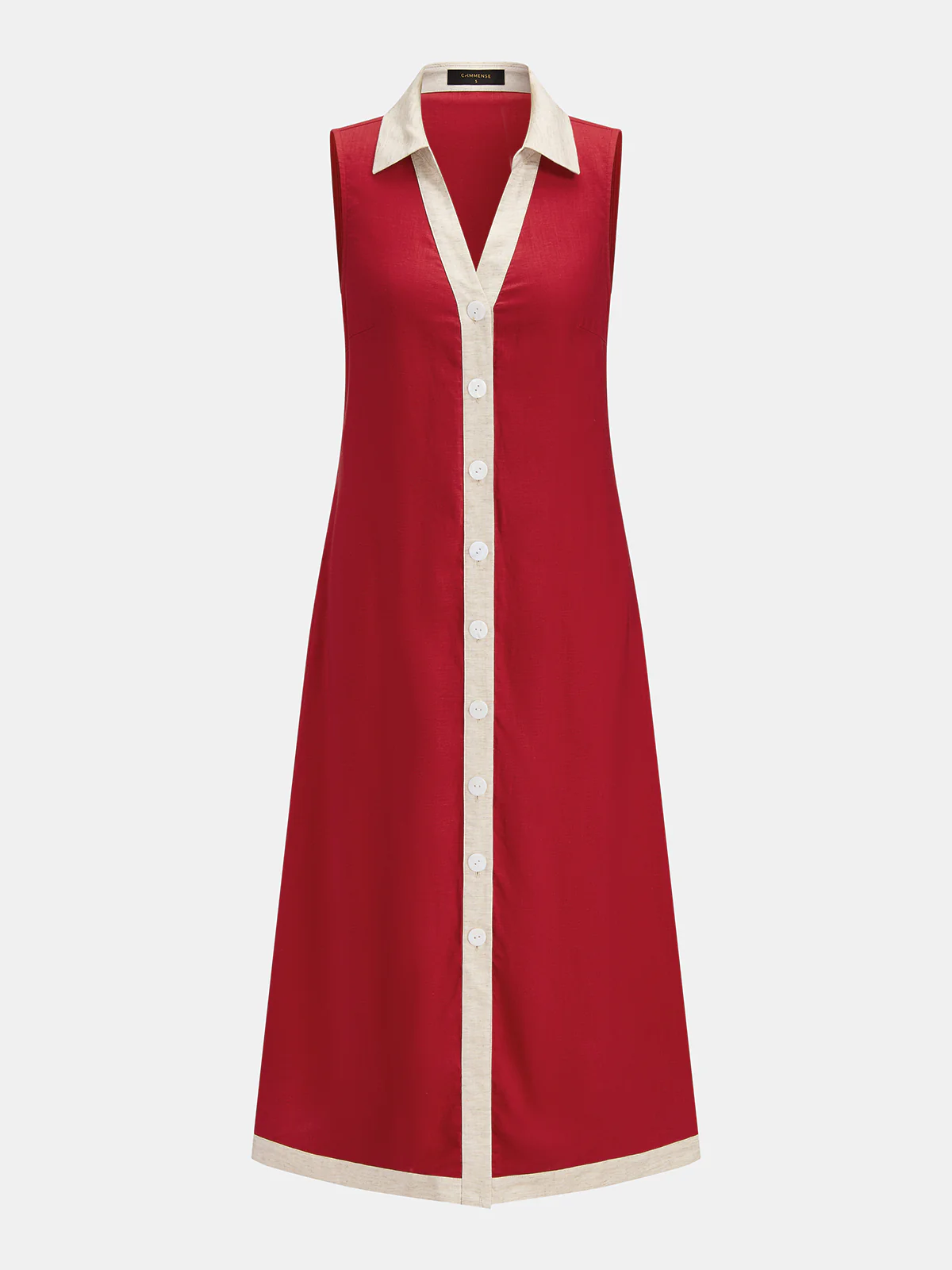 Linen Blend Sleeveless Contrast Trim Midi Dress - Image 2
