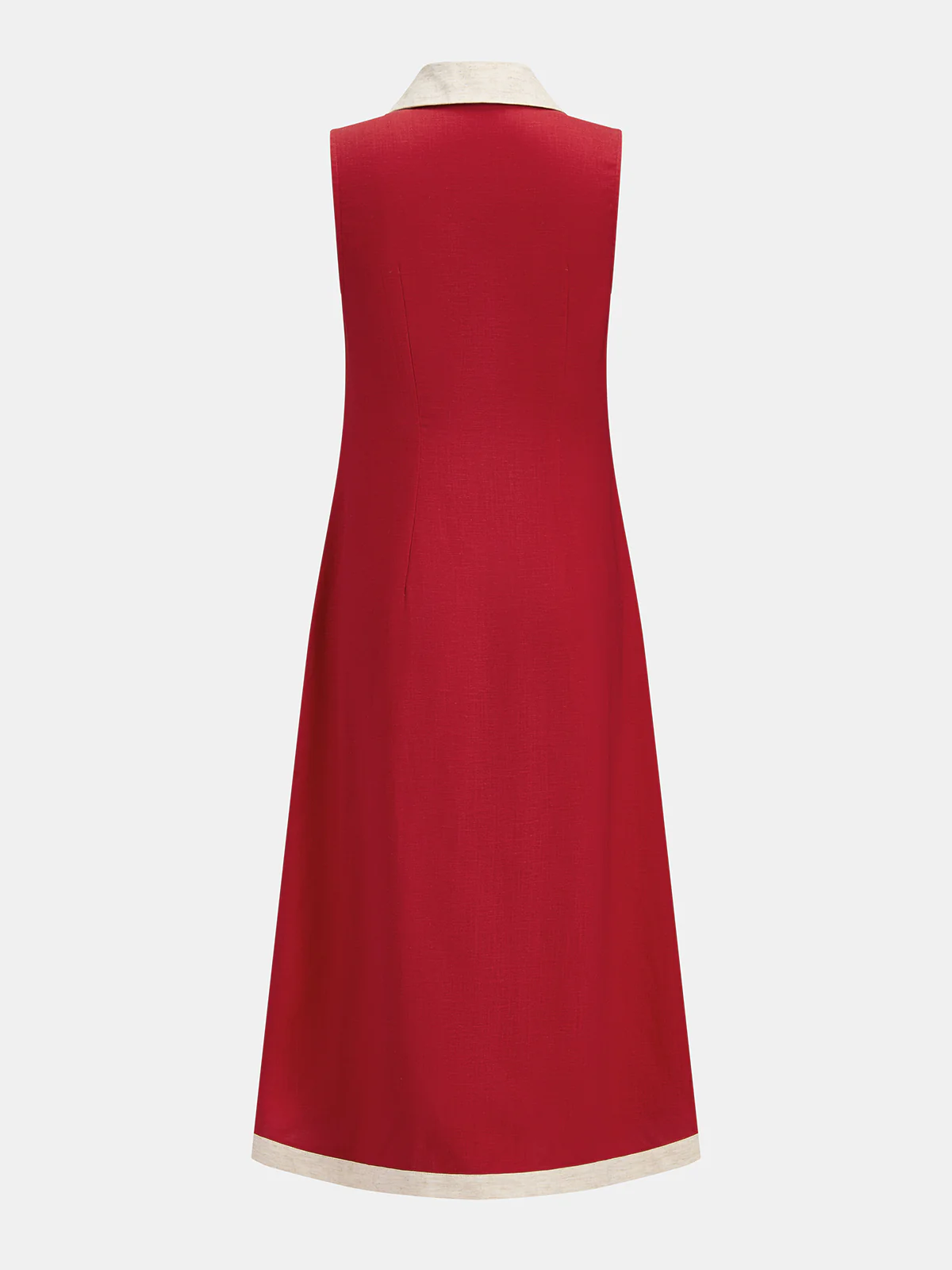 Linen Blend Sleeveless Contrast Trim Midi Dress - Image 3