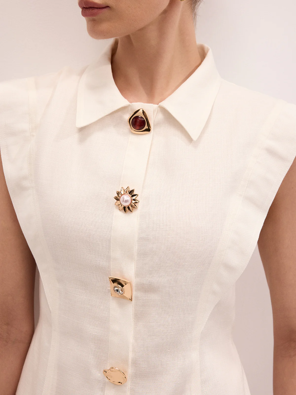 Linen Blend Sleeveless Mini Shirt Dress - Image 6