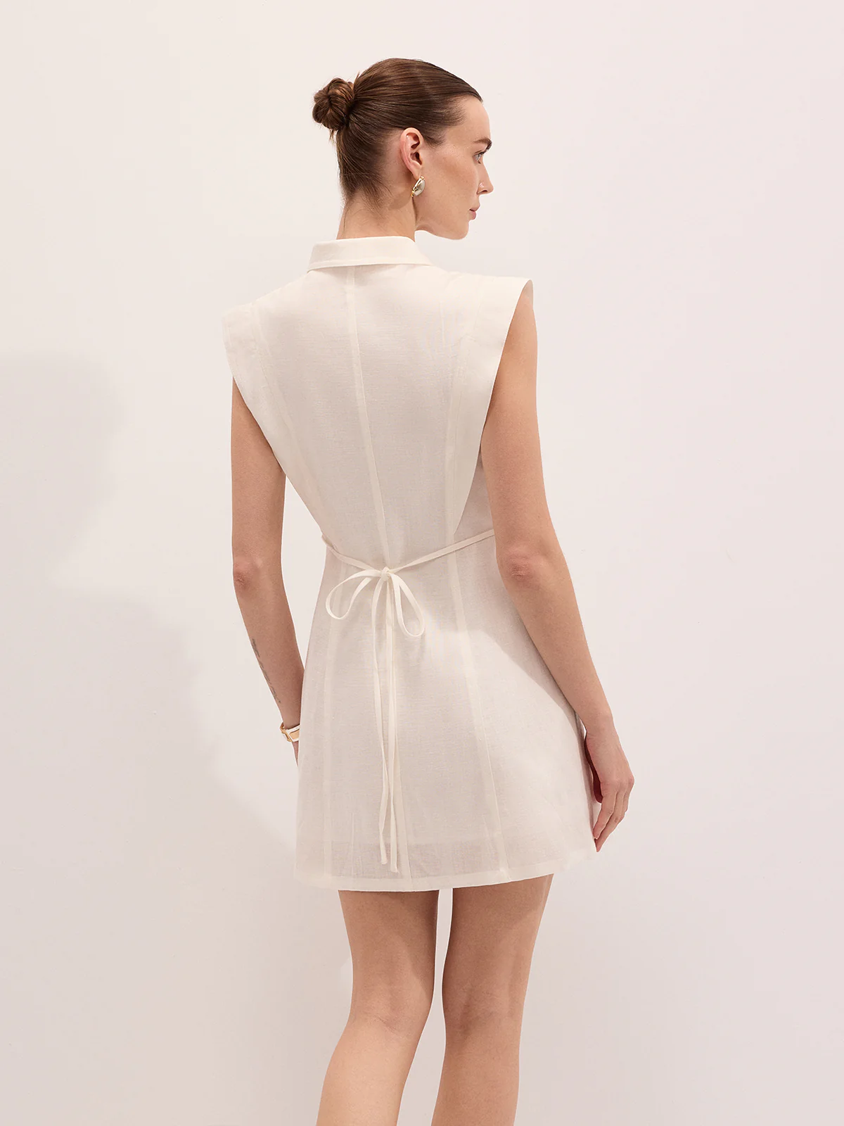 Linen Blend Sleeveless Mini Shirt Dress - Image 7