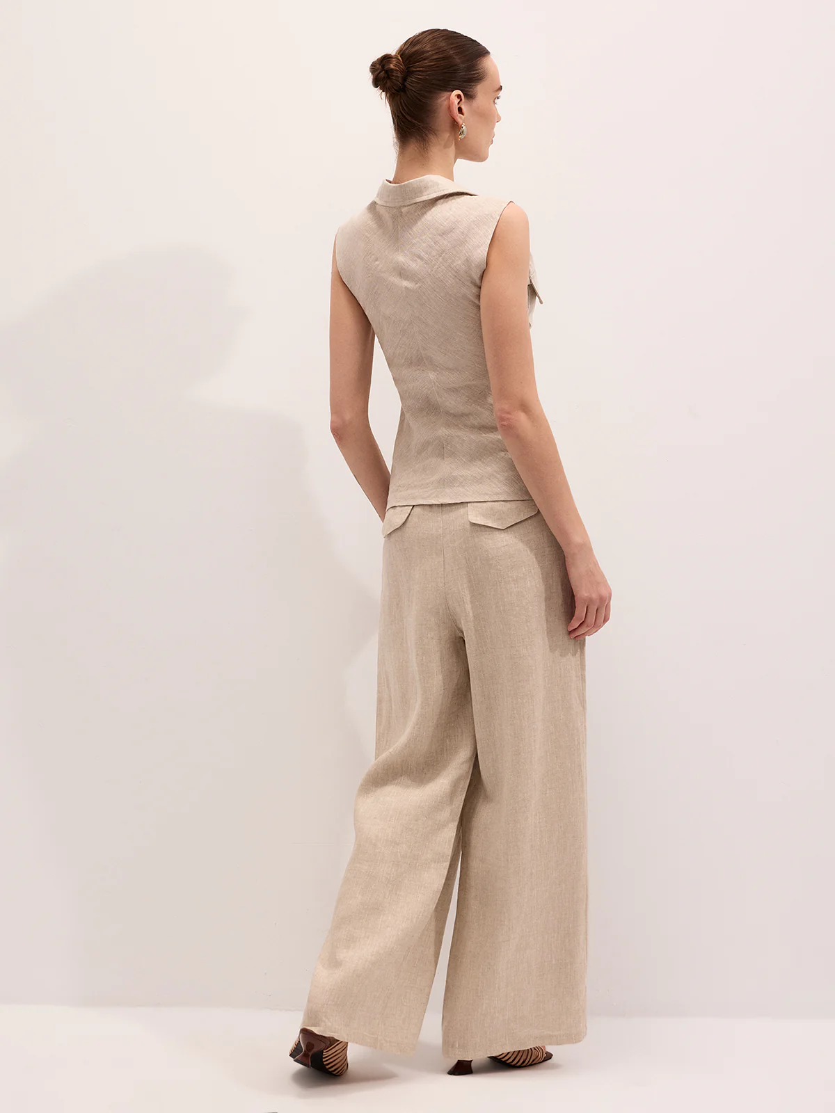 Linen Blend Sleeveless Shirt & Pants Set - Image 6