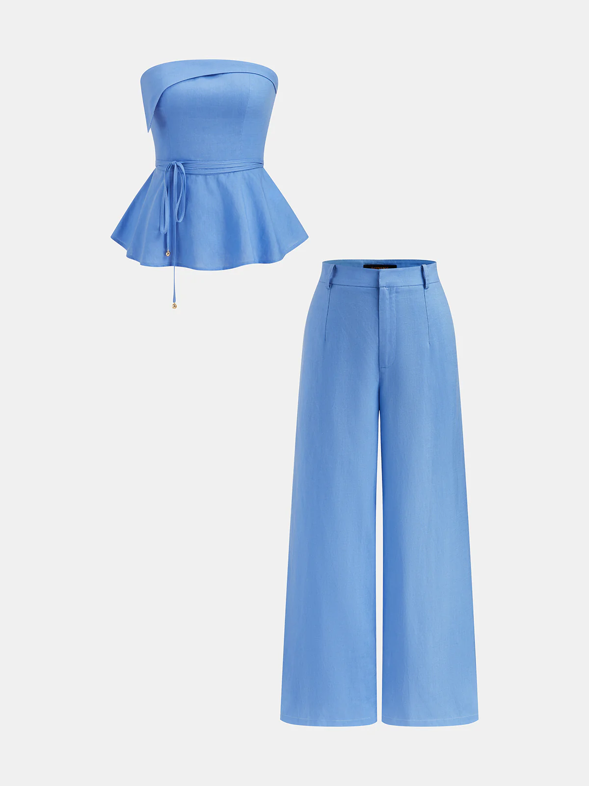 Linen-Blend Strapless Peplum Top & Pants Set