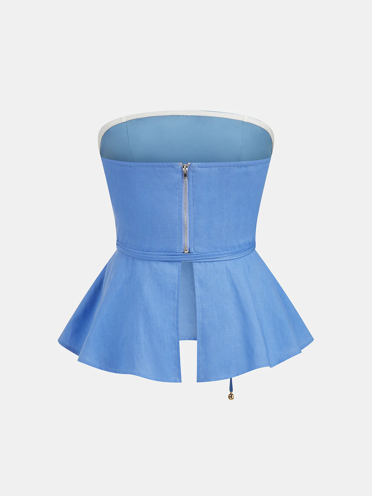 Linen-Blend Strapless Peplum Top & Pants Set - Image 3