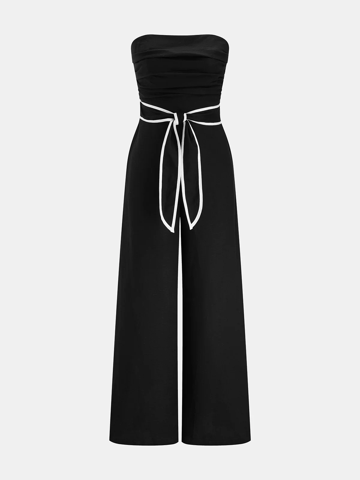 Linen-Blend Strapless Tie-Waist Wide Leg Jumpsuit - Image 2
