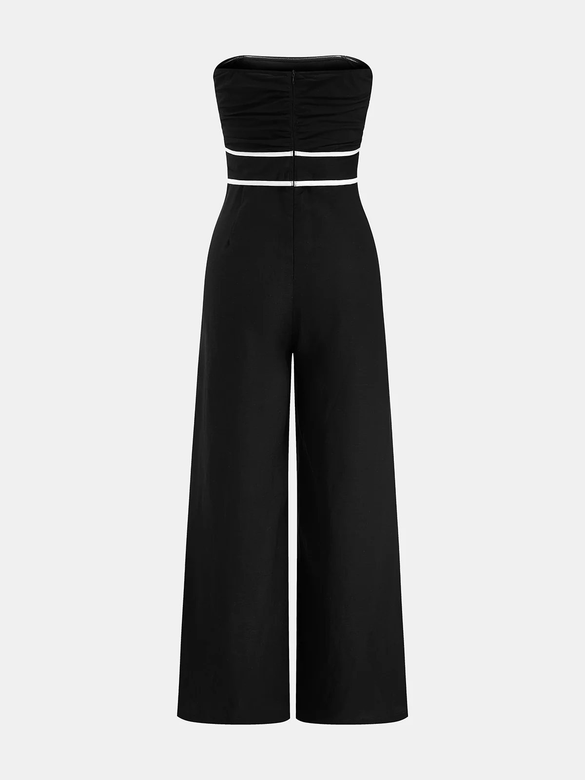 Linen-Blend Strapless Tie-Waist Wide Leg Jumpsuit - Image 3