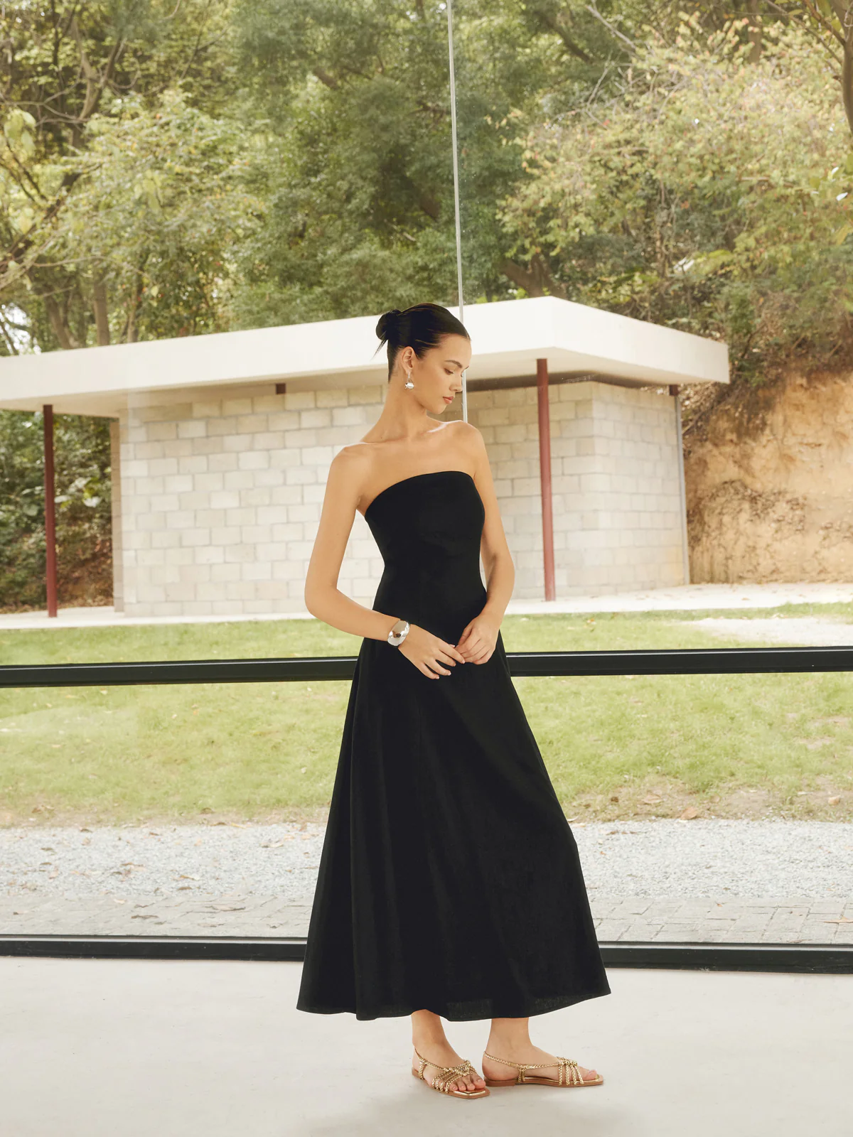 Linen Blends Basic Pockets Tube Long Dress - Image 2
