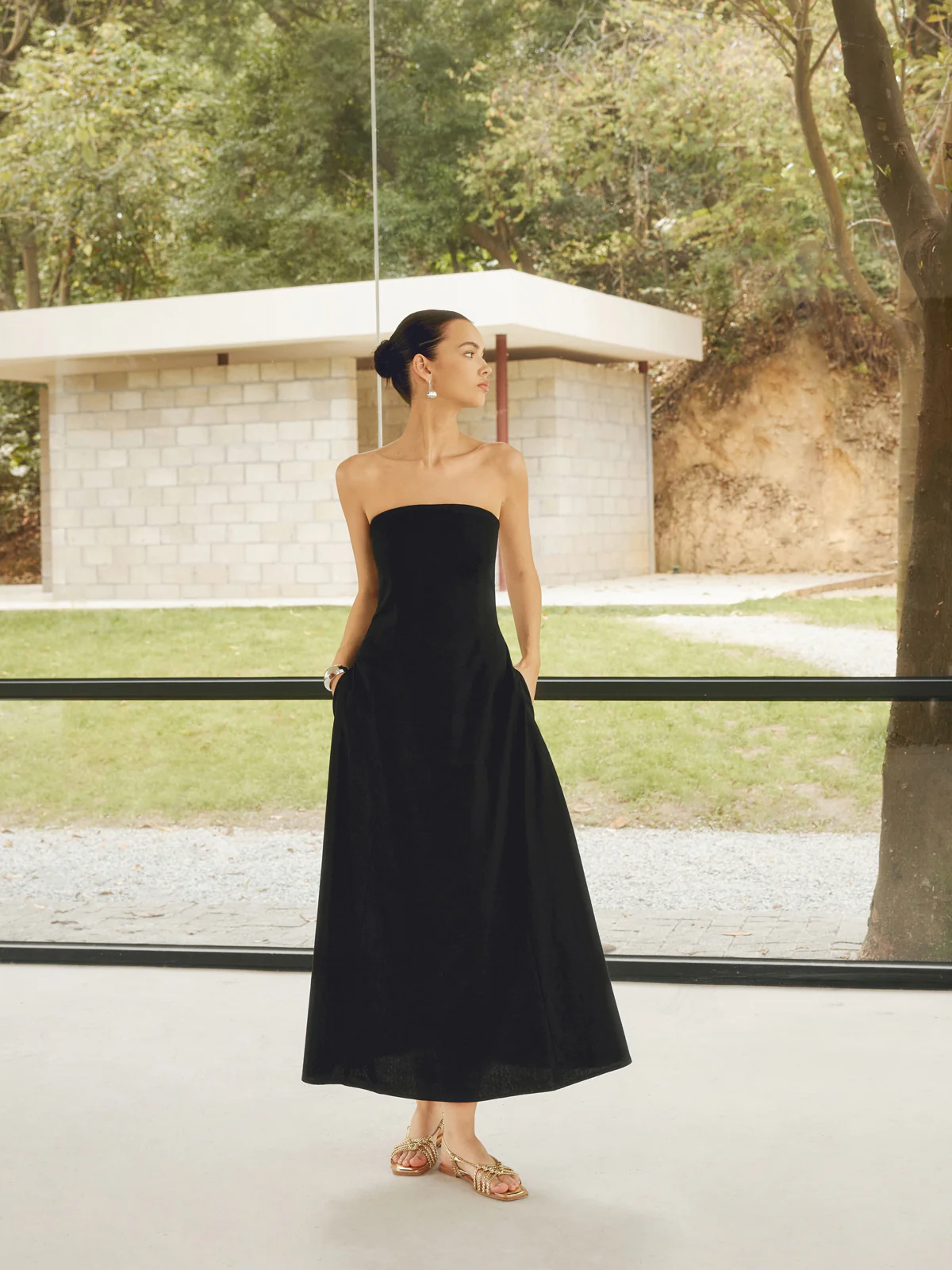 Linen Blends Basic Pockets Tube Long Dress - Image 6