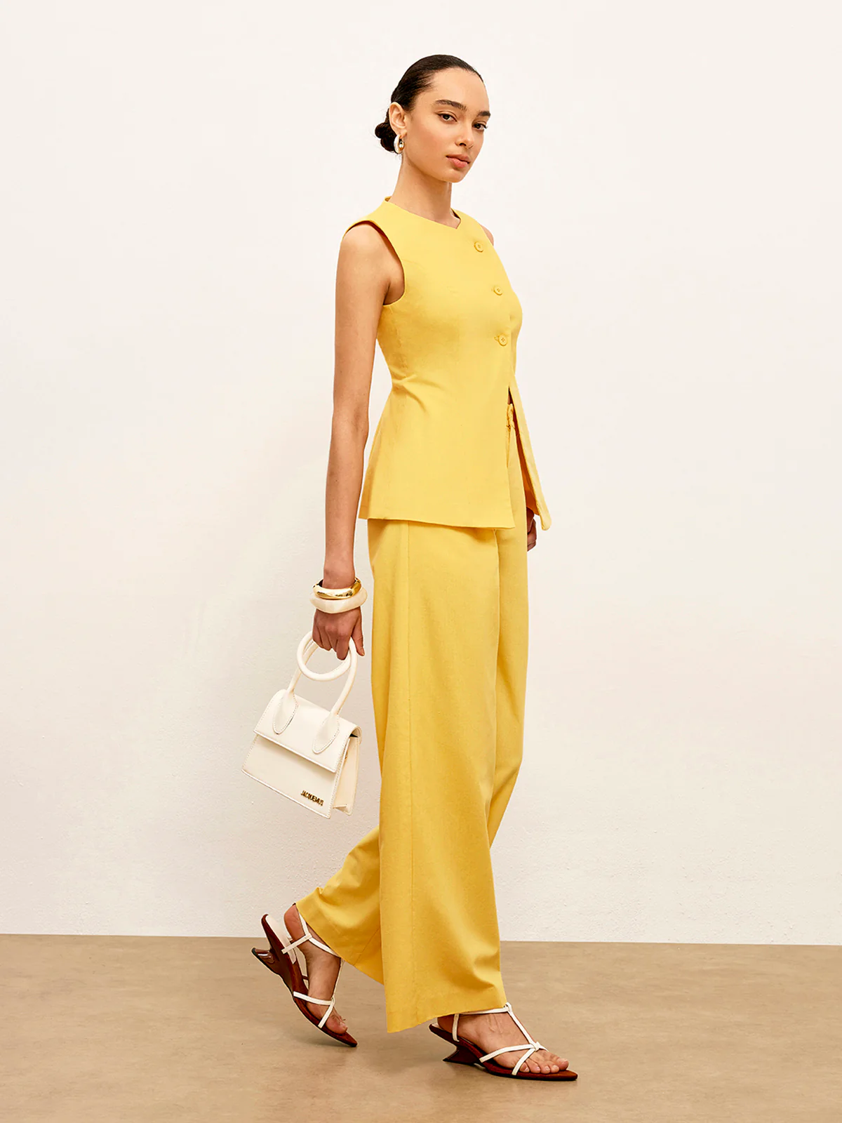 Linen & Cotton Asymmetrical Button Sleeveless Vest - Image 4