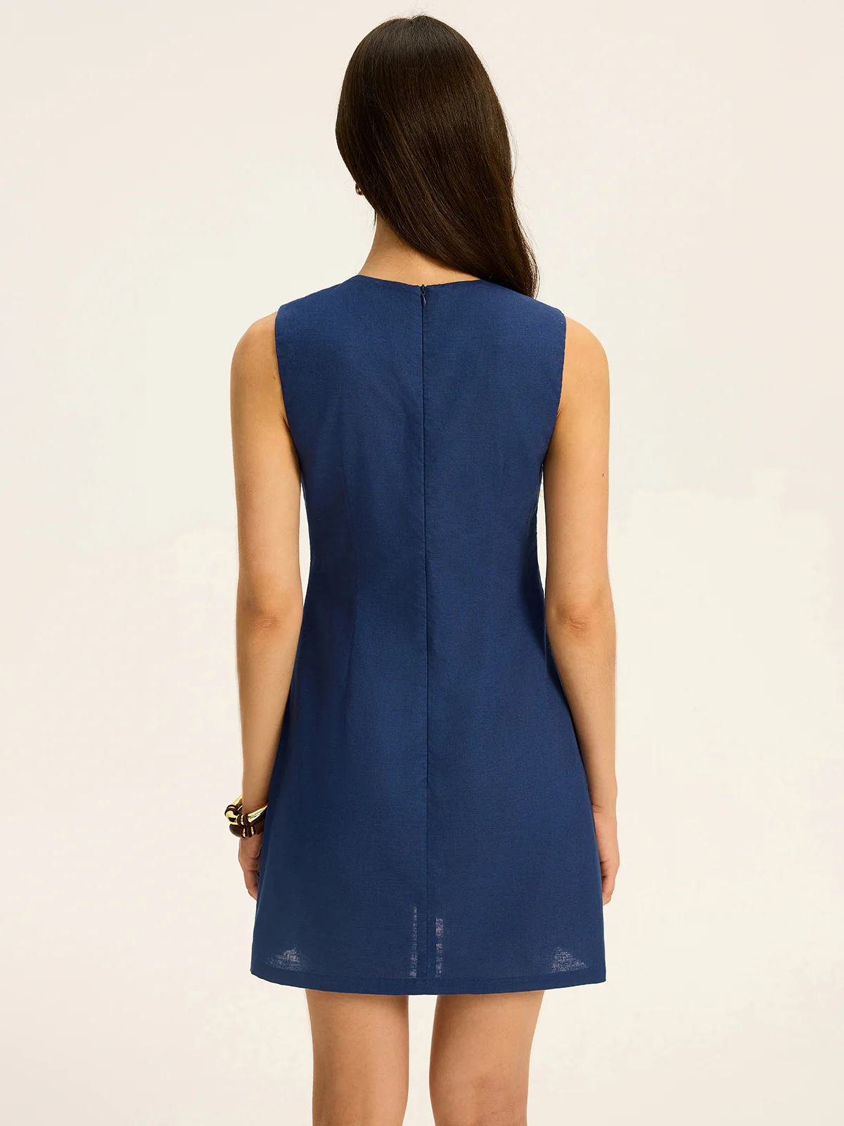 Linen & Cotton Cut-Out Contrast-Stitch Mini Dress - Image 6