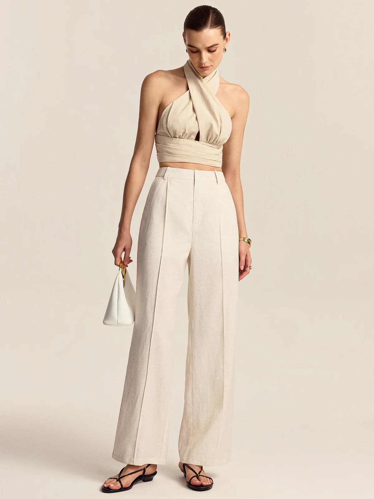 Linen & Cotton Halter Crop Top - Image 4