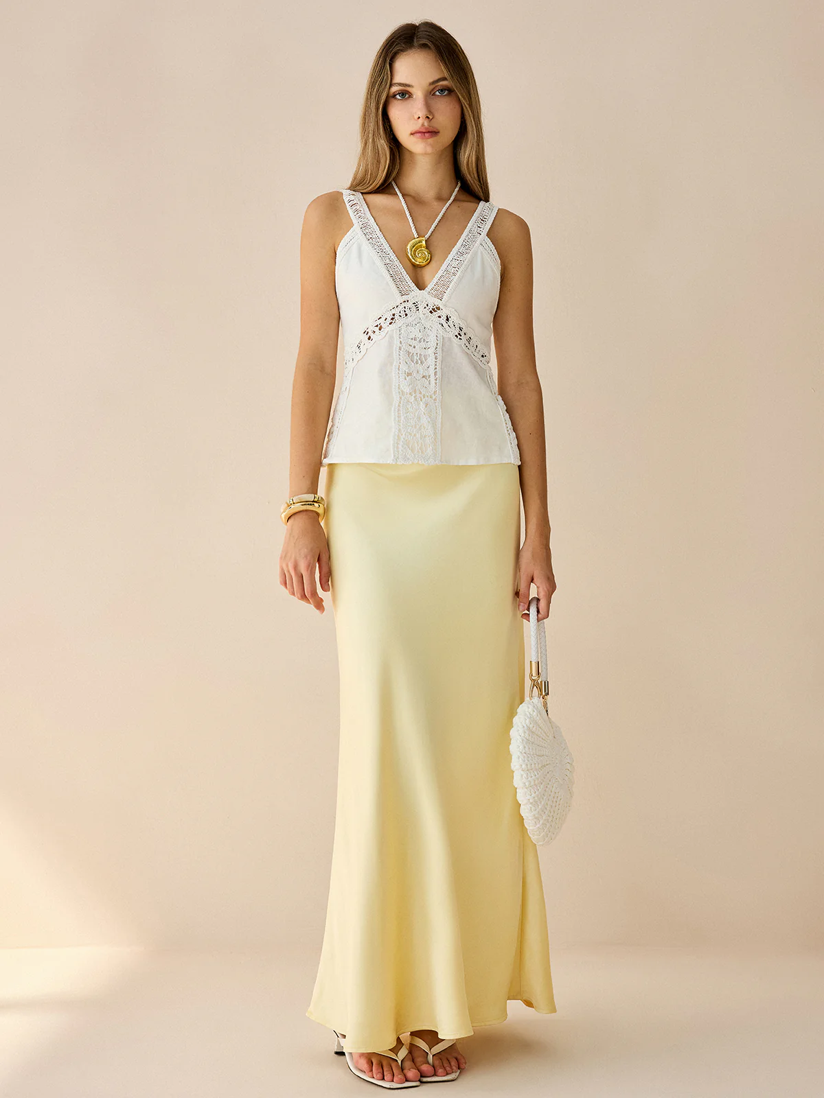 Semi-Sheer Linen & Cotton Lace V-Neck Top - Image 2