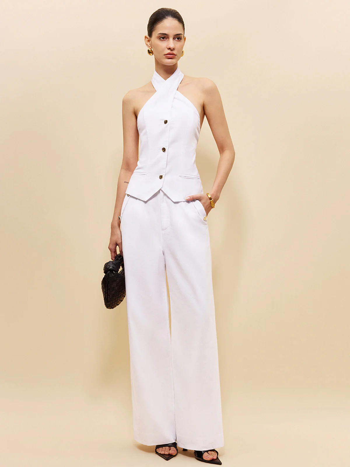 Linen & Cotton Pockets Mid-Waist Pants - Image 2