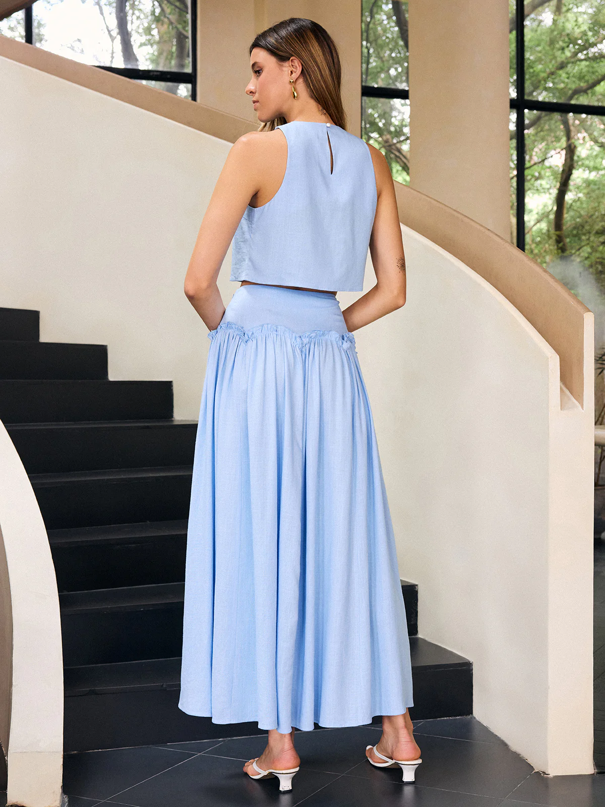 Linen & Cotton Ruffled Maxi Skirt Set - Image 6
