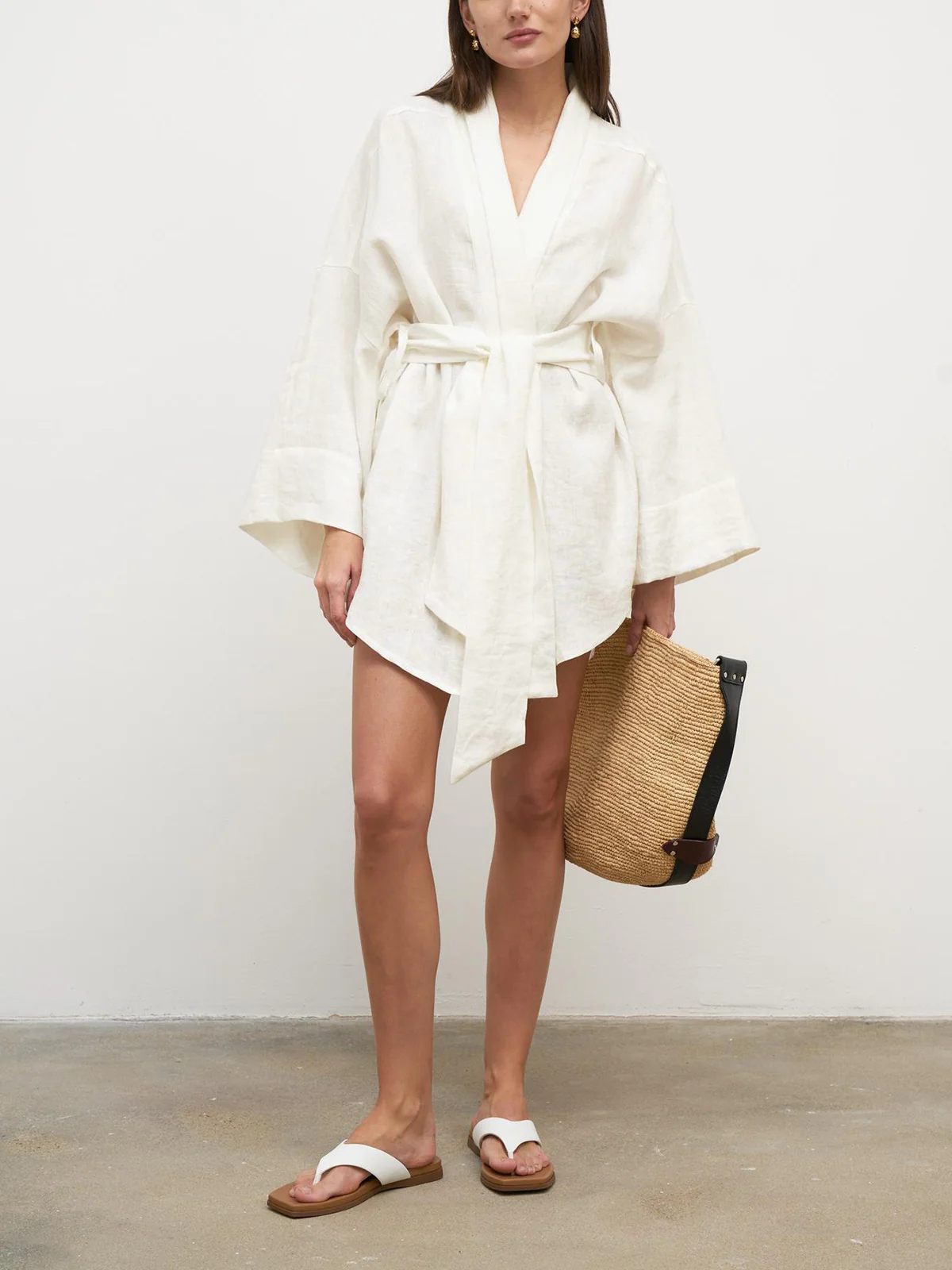 Linen Cotton Tied Shirt Dress - Image 2
