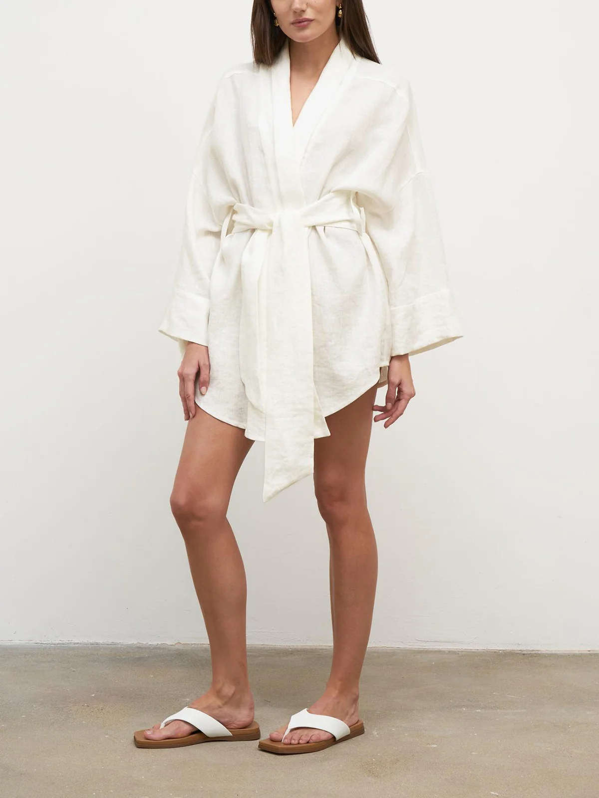 Linen Cotton Tied Shirt Dress - Image 4
